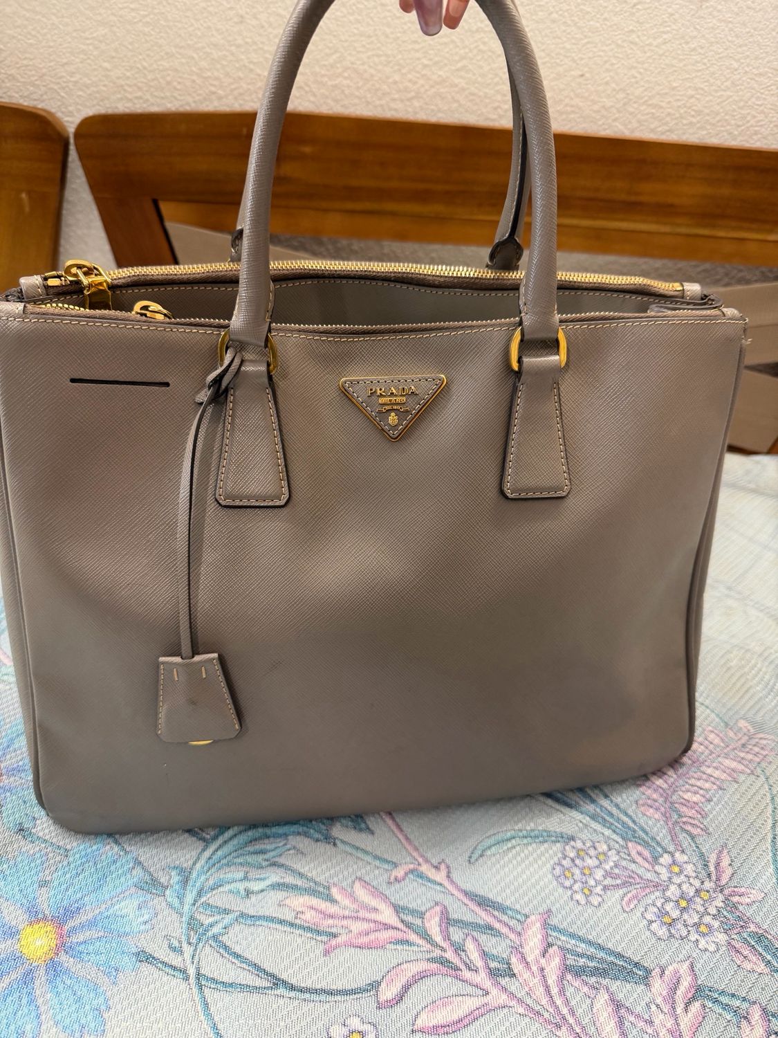 Prada Saffiano Lux Double Zipper Tote Medium in Gray