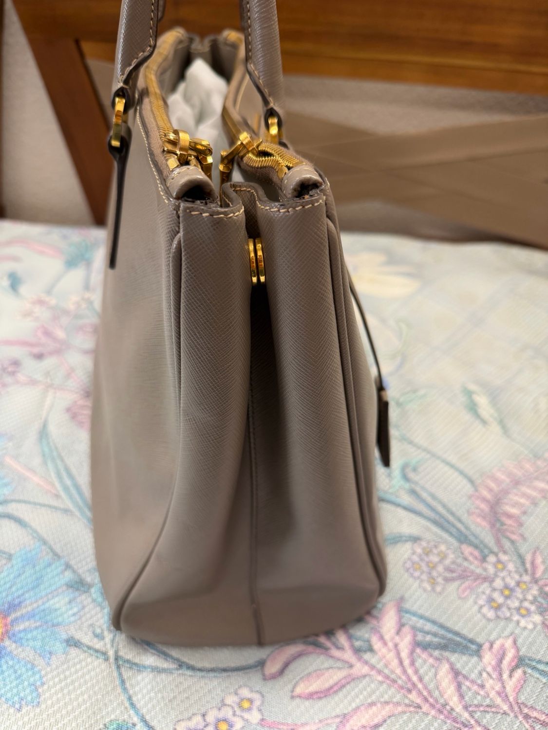 Prada Saffiano Lux Double Zipper Tote Medium in Gray