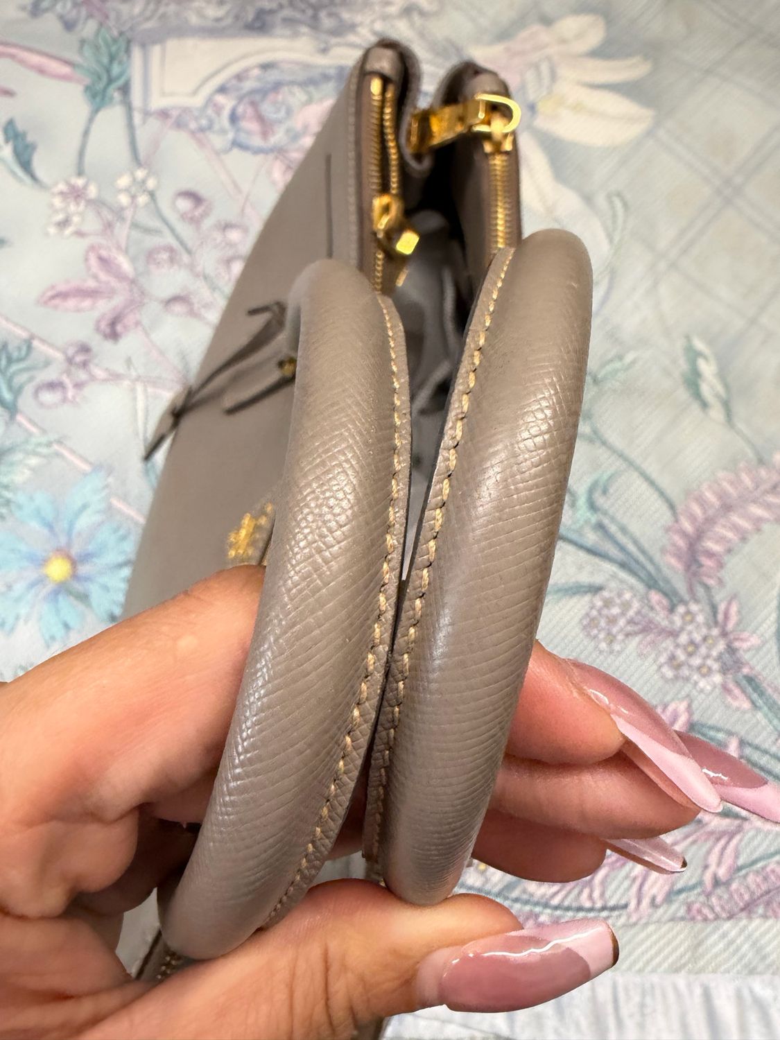 Prada Saffiano Lux Double Zipper Tote Medium in Gray