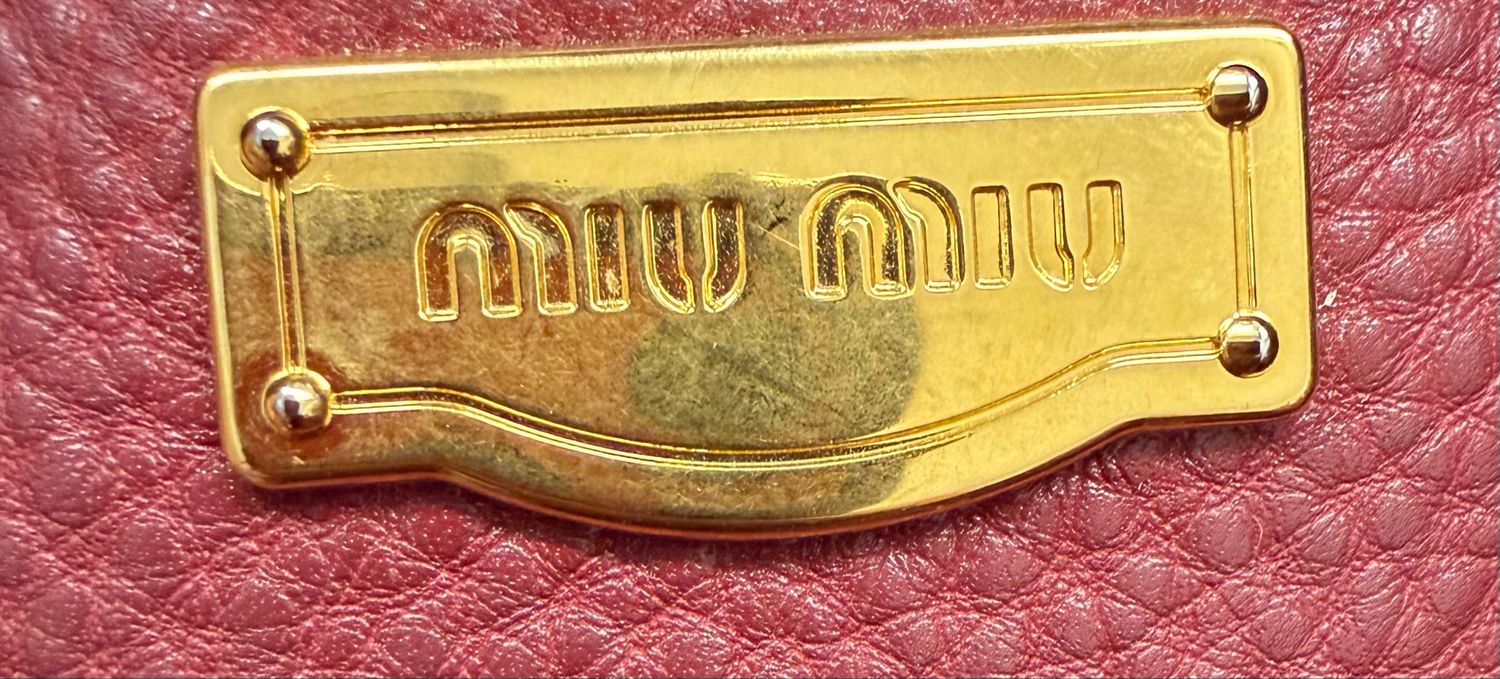 Miu Miu Pebbled Leather Shopper Tote Crossbody Sling 