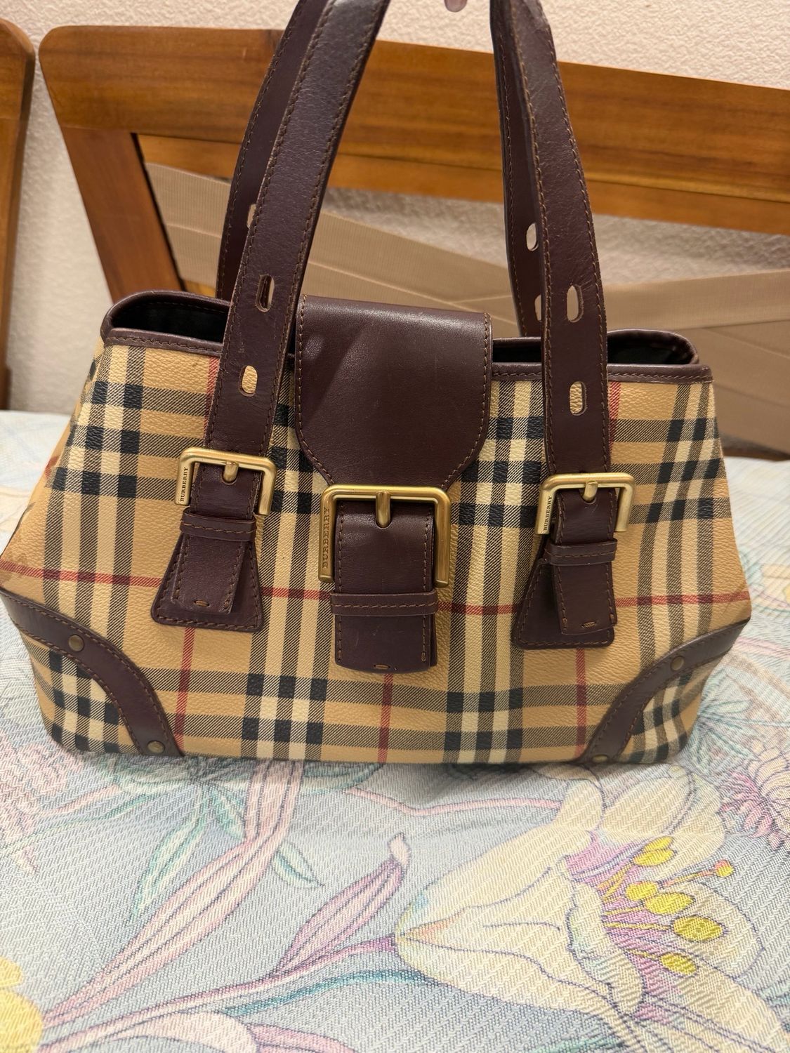 Burberry Haymarket Check Buckle Flap Tote