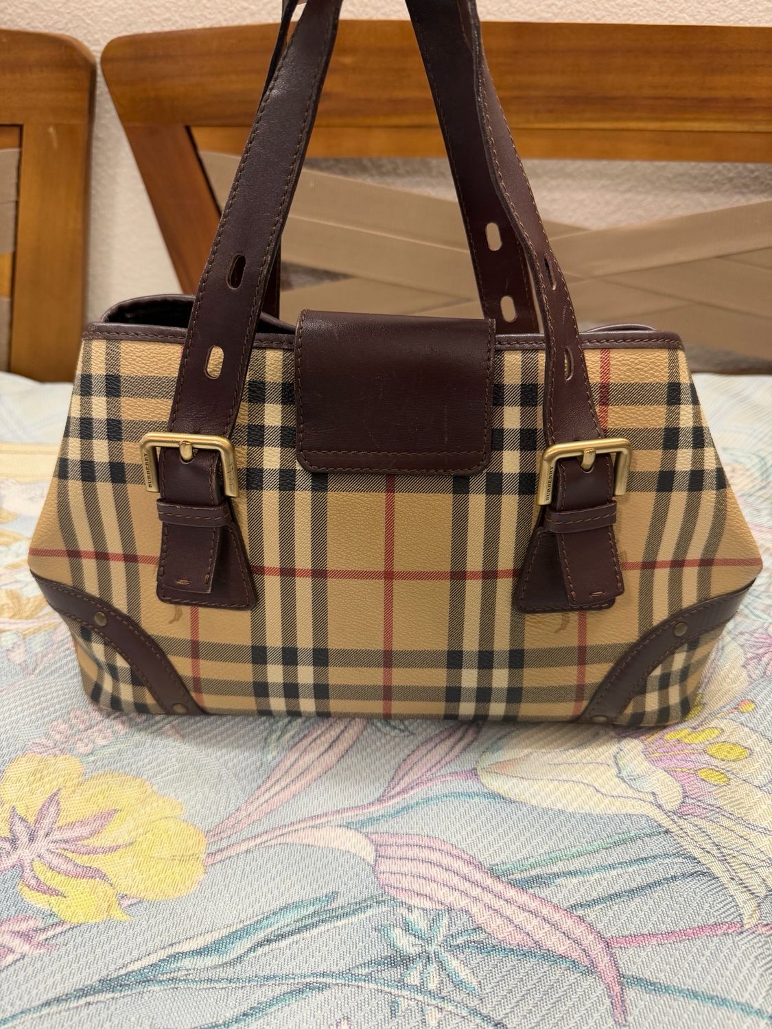 Burberry Haymarket Check Buckle Flap Tote