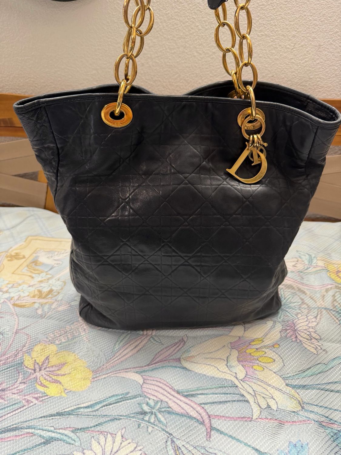 Christian Dior Cannage Quilted Lambskin Tote in Black