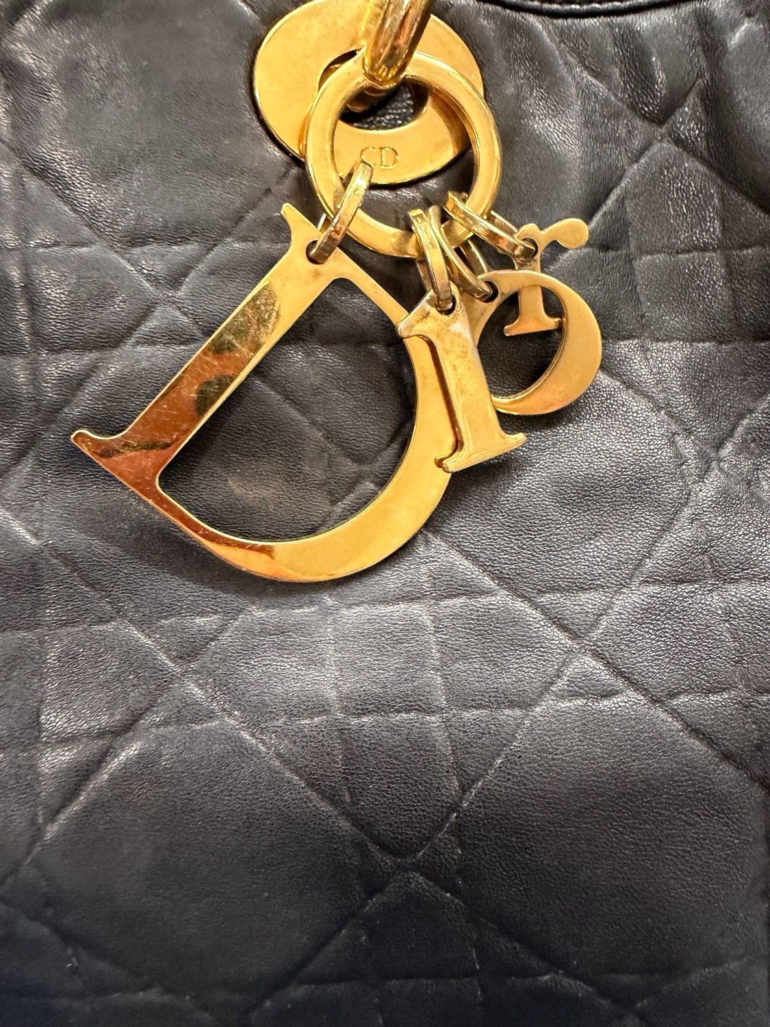 Christian Dior Cannage Quilted Lambskin Tote in Black