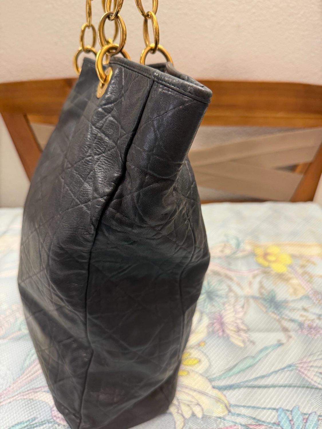 Christian Dior Cannage Quilted Lambskin Tote in Black