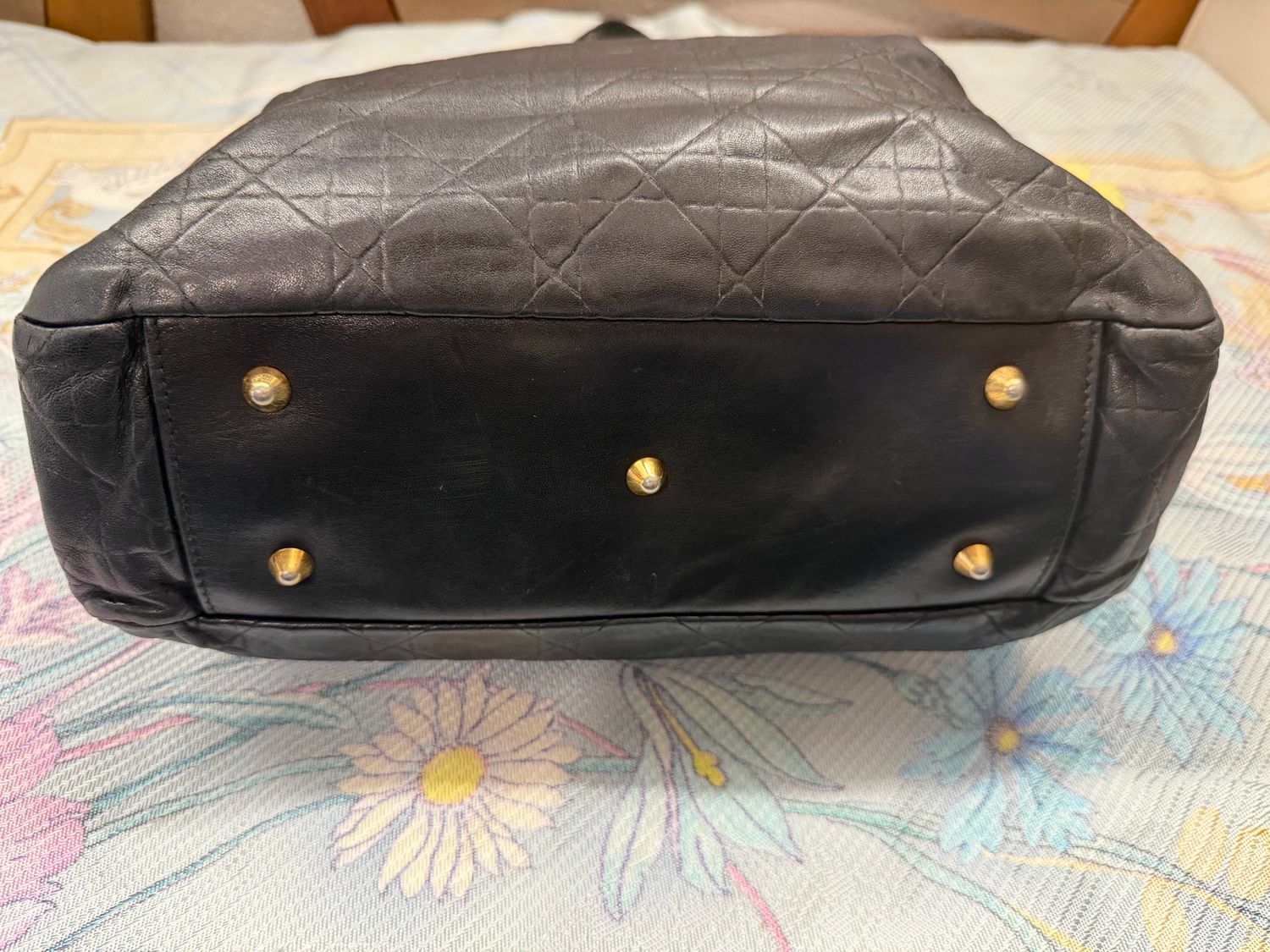 Christian Dior Cannage Quilted Lambskin Tote in Black