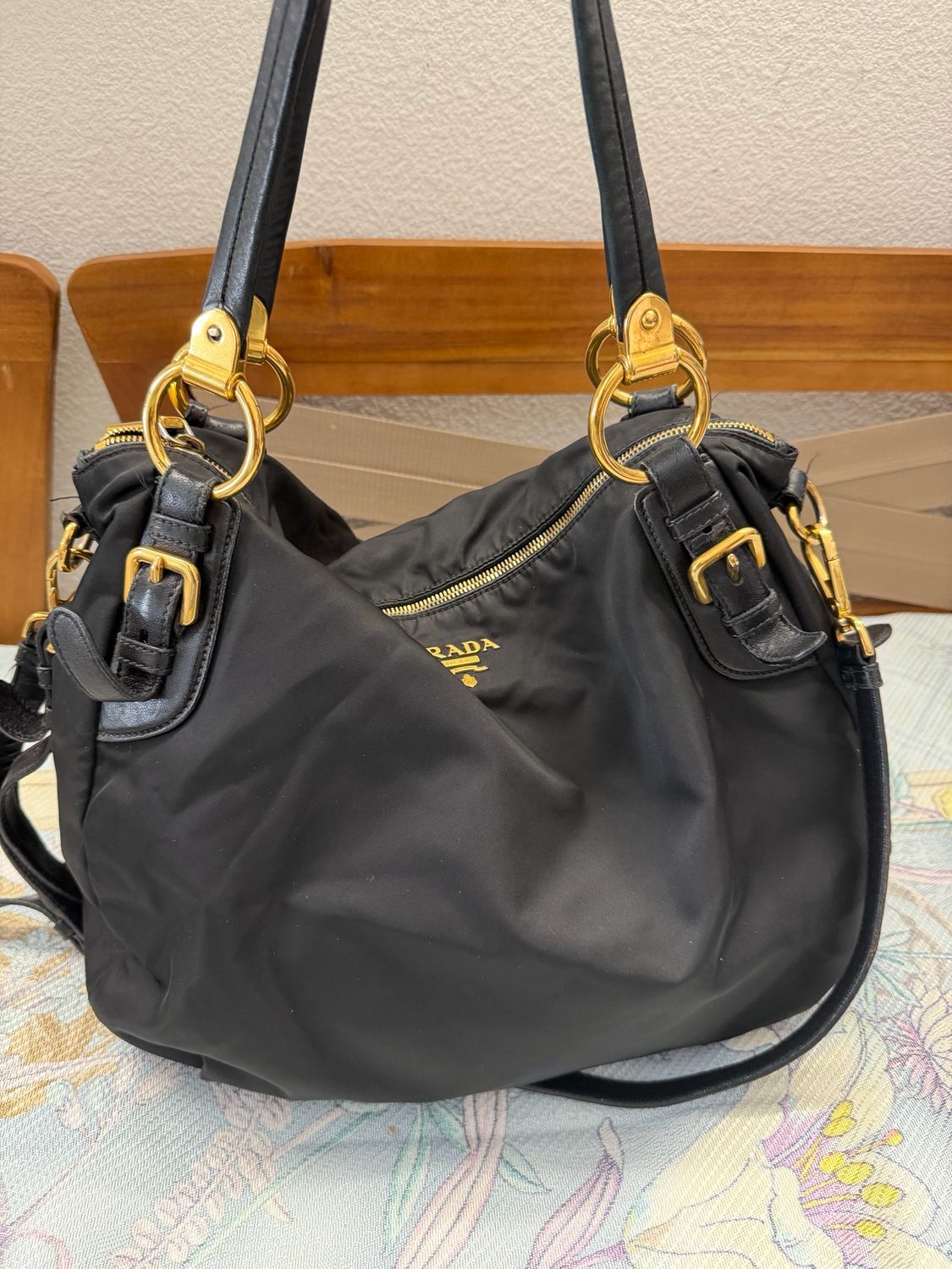 Prada Tessuto Nylon Tote Convertible Sling in Black