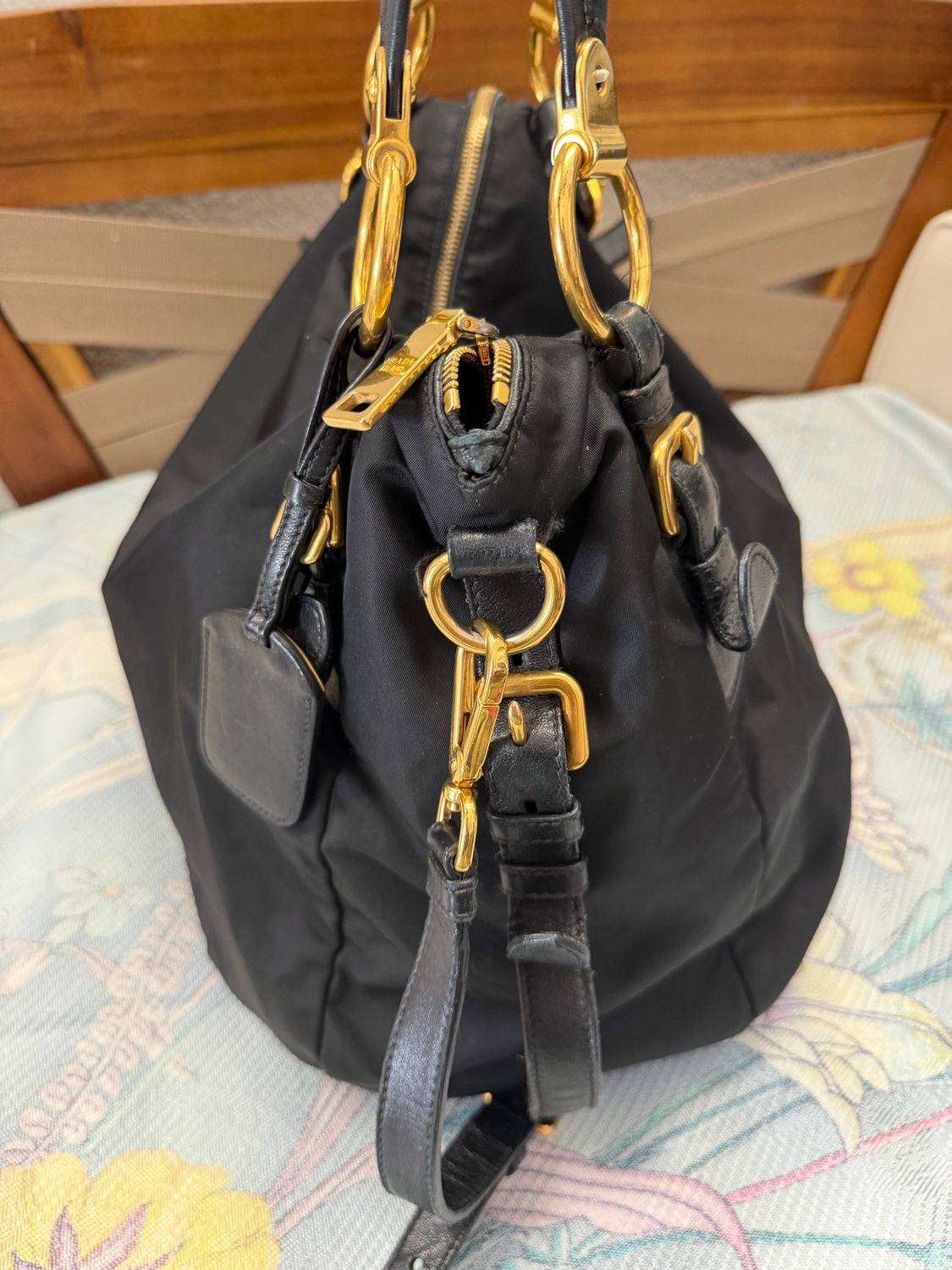 Prada Tessuto Nylon Tote Convertible Sling in Black