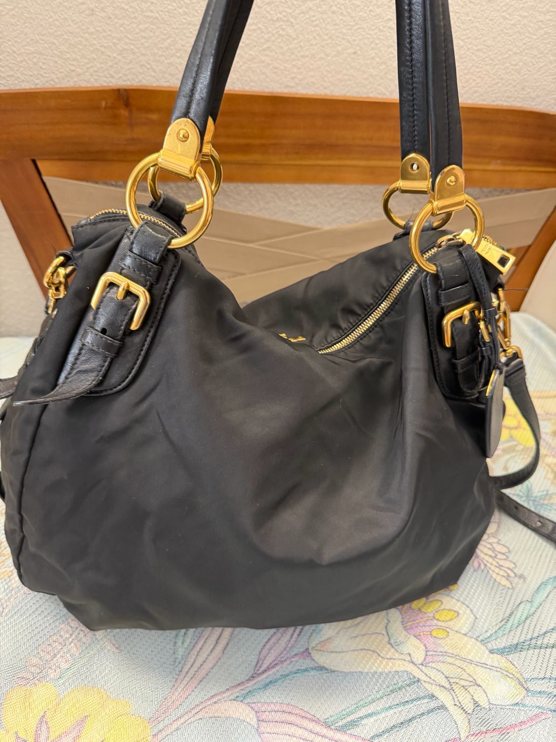 Prada Tessuto Nylon Tote Convertible Sling in Black