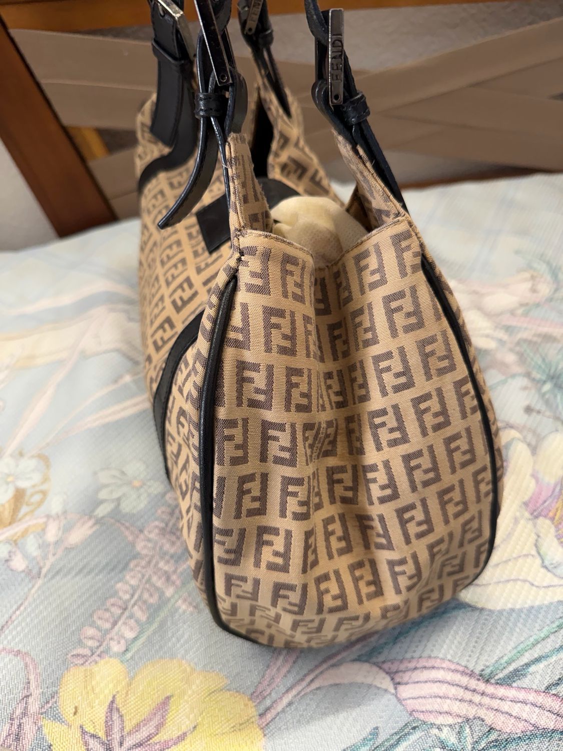 Fendi Zucchino Flap Canvas Vitello Shoulder Bag