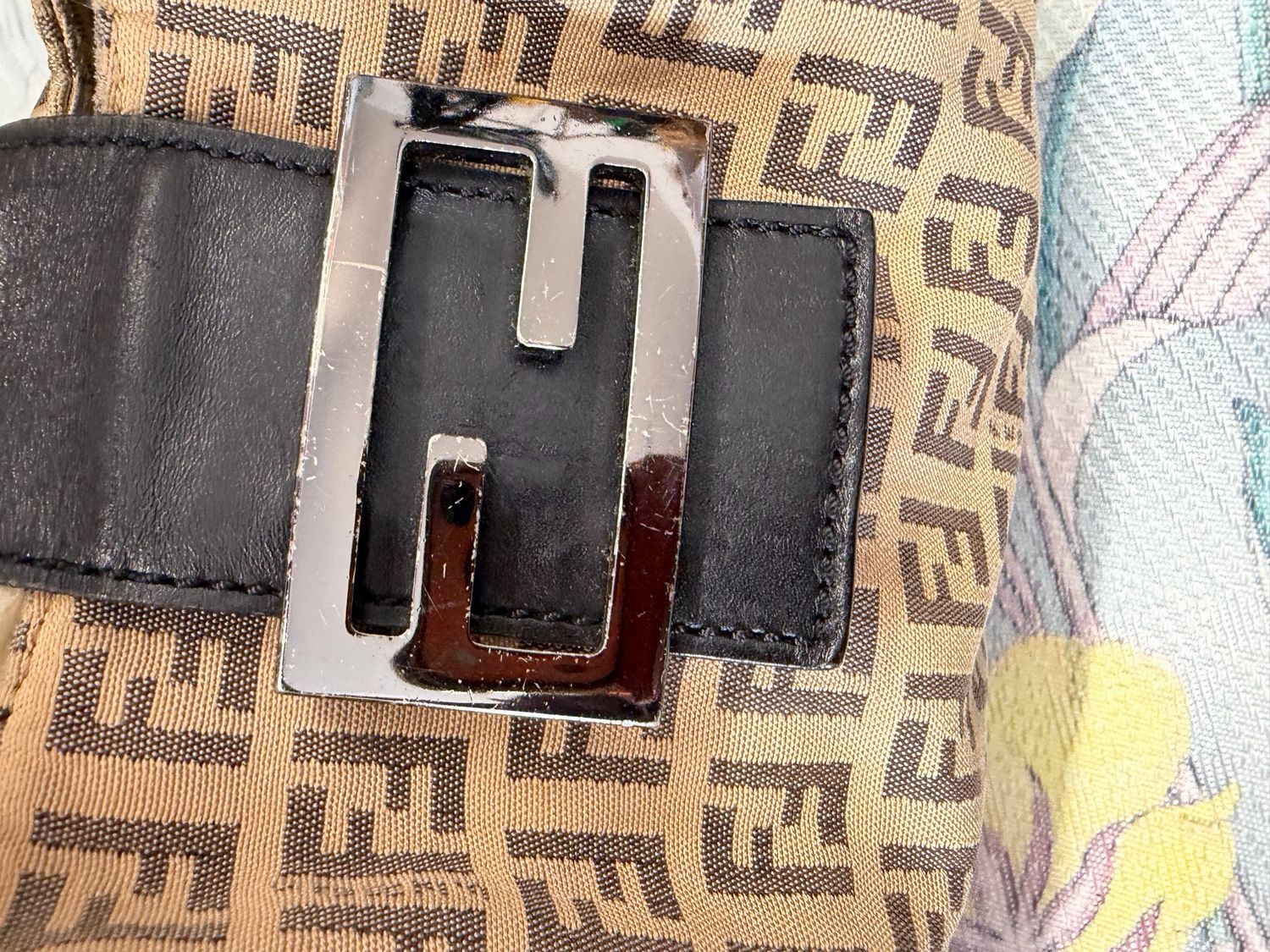 Fendi Zucchino Flap Canvas Vitello Shoulder Bag