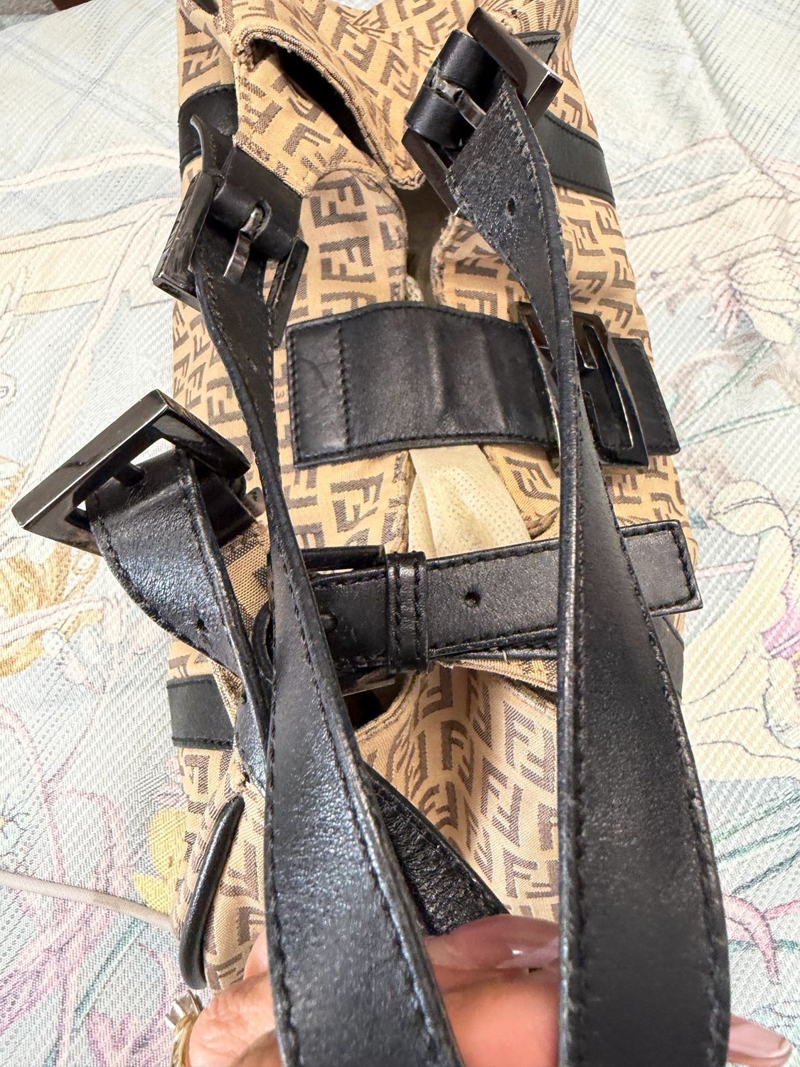 Fendi Zucchino Flap Canvas Vitello Shoulder Bag