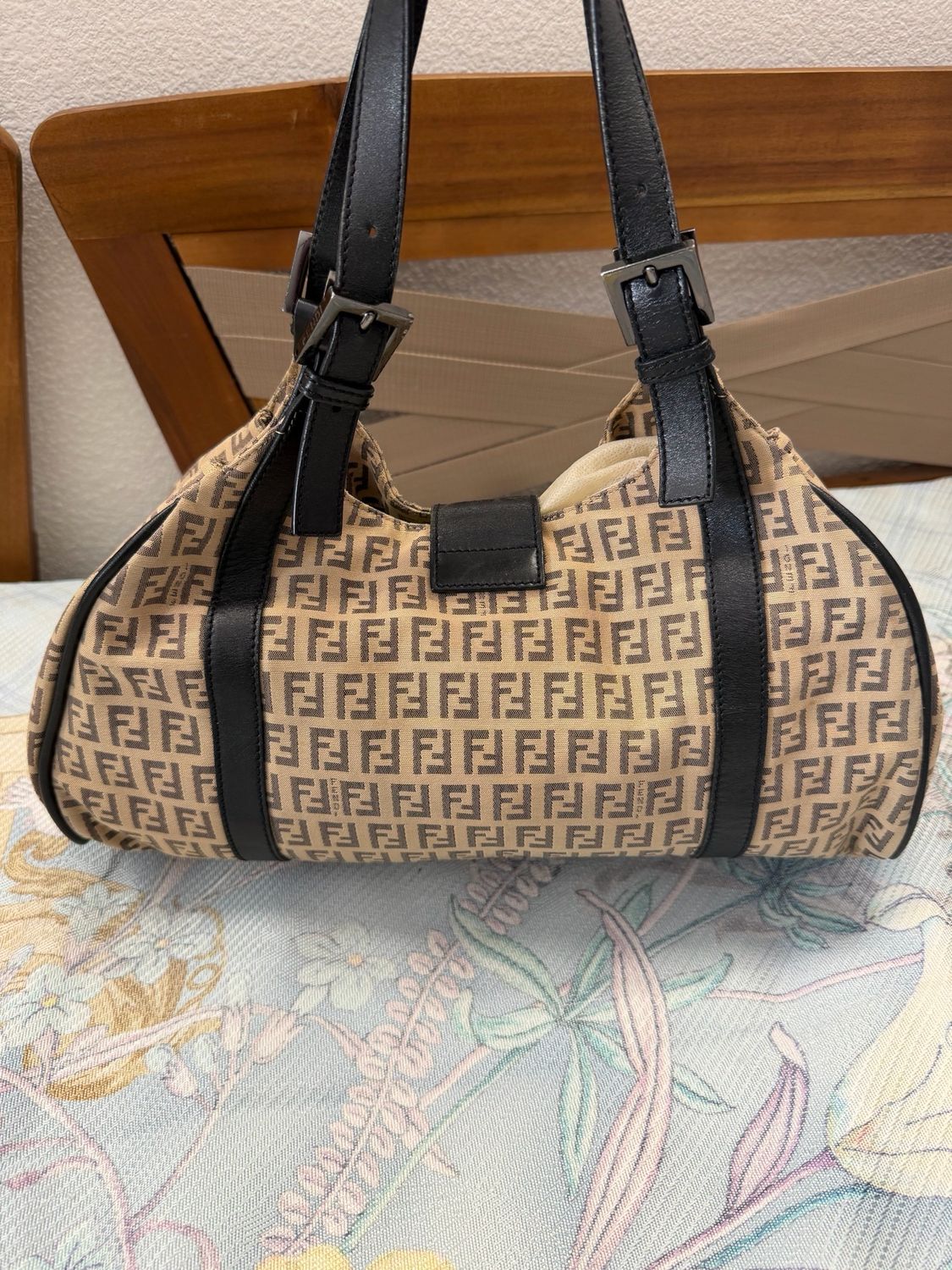 Fendi Zucchino Flap Canvas Vitello Shoulder Bag