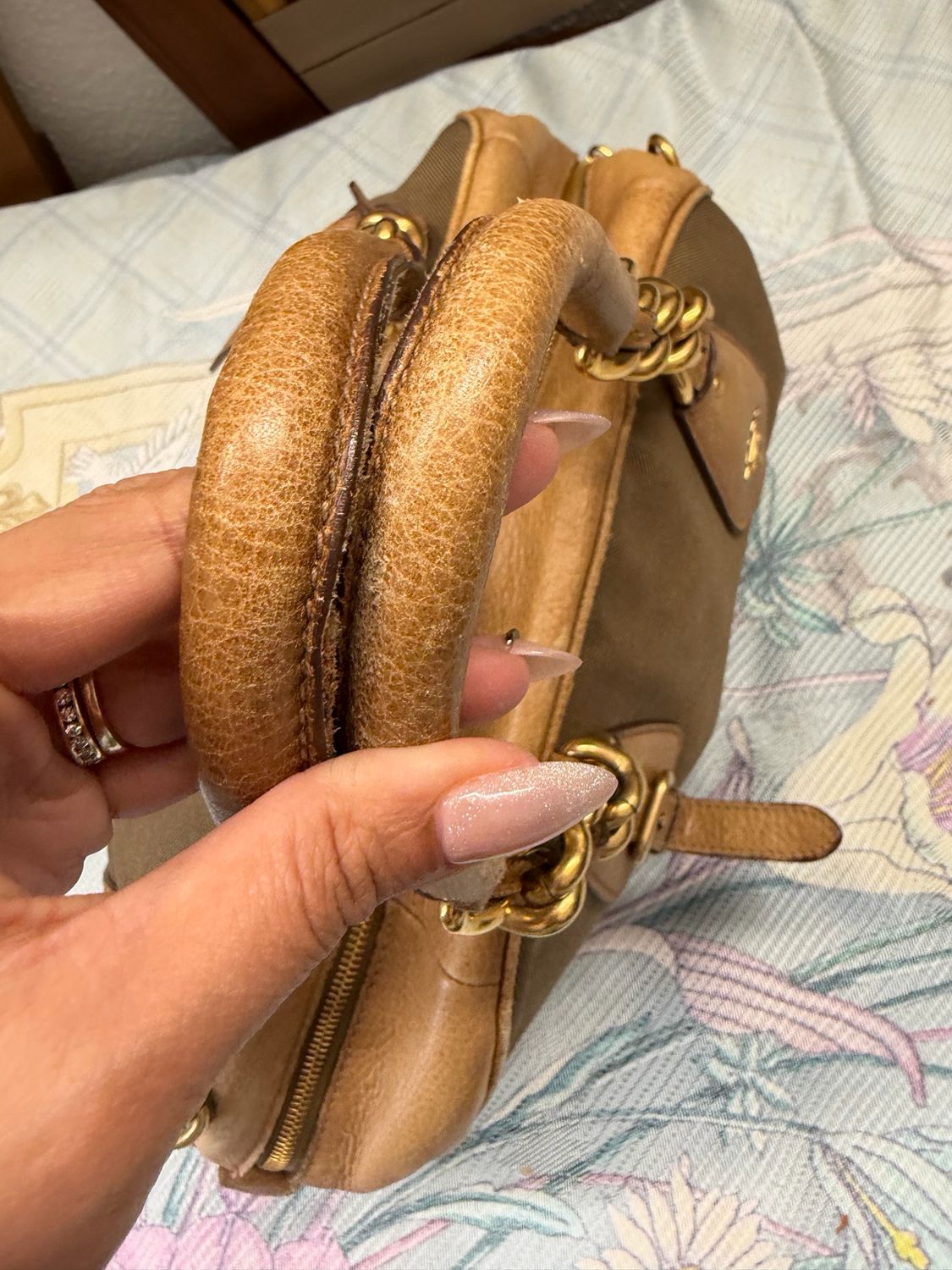 Prada Canvas Jacquard Bowler Tote Leather Trimmed Boston Shoulder Bag in Brown