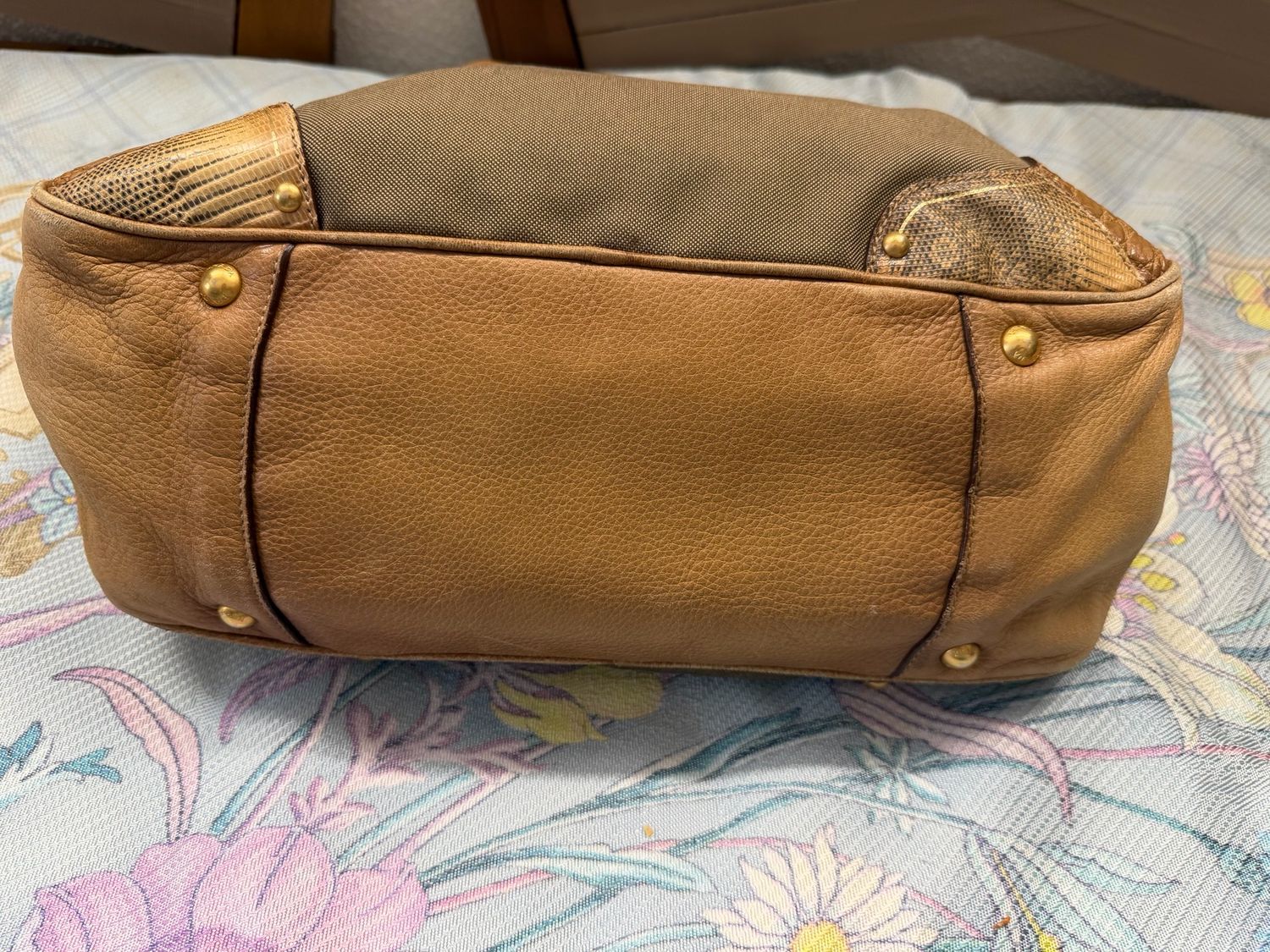 Prada Canvas Jacquard Bowler Tote Leather Trimmed Boston Shoulder Bag in Brown