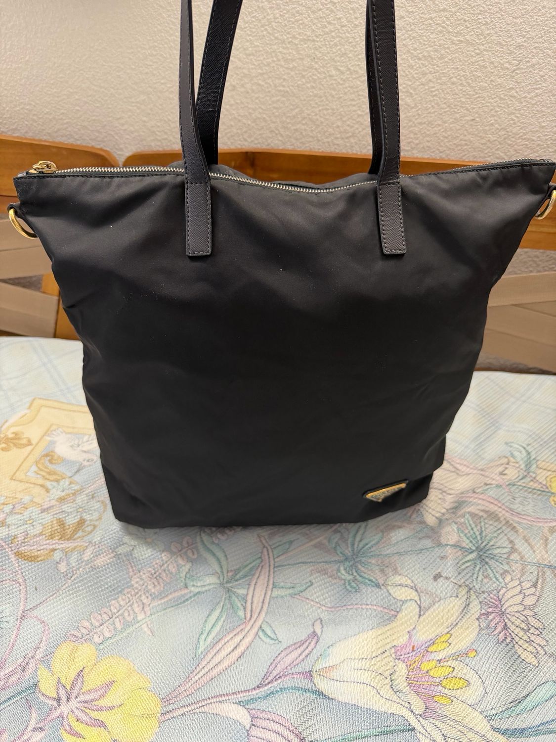 Prada Nylon Tessuto Saffiano Trimmed Zipper Tote Crossbody In Black