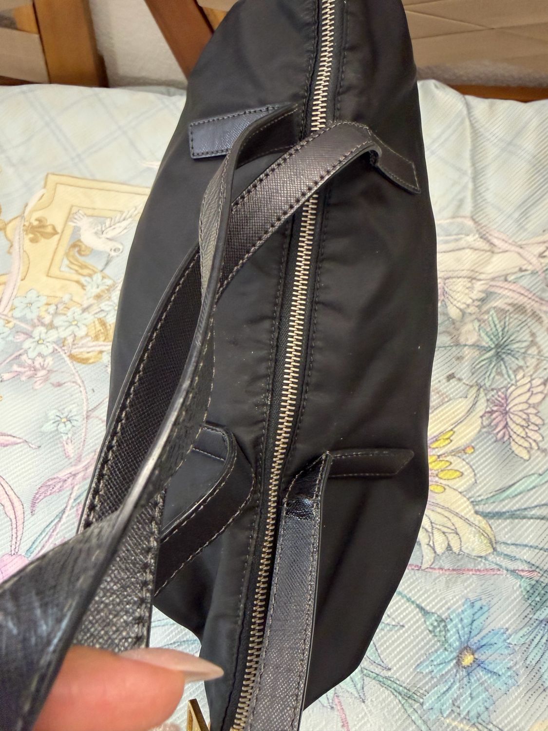 Prada Nylon Tessuto Saffiano Trimmed Zipper Tote Crossbody In Black