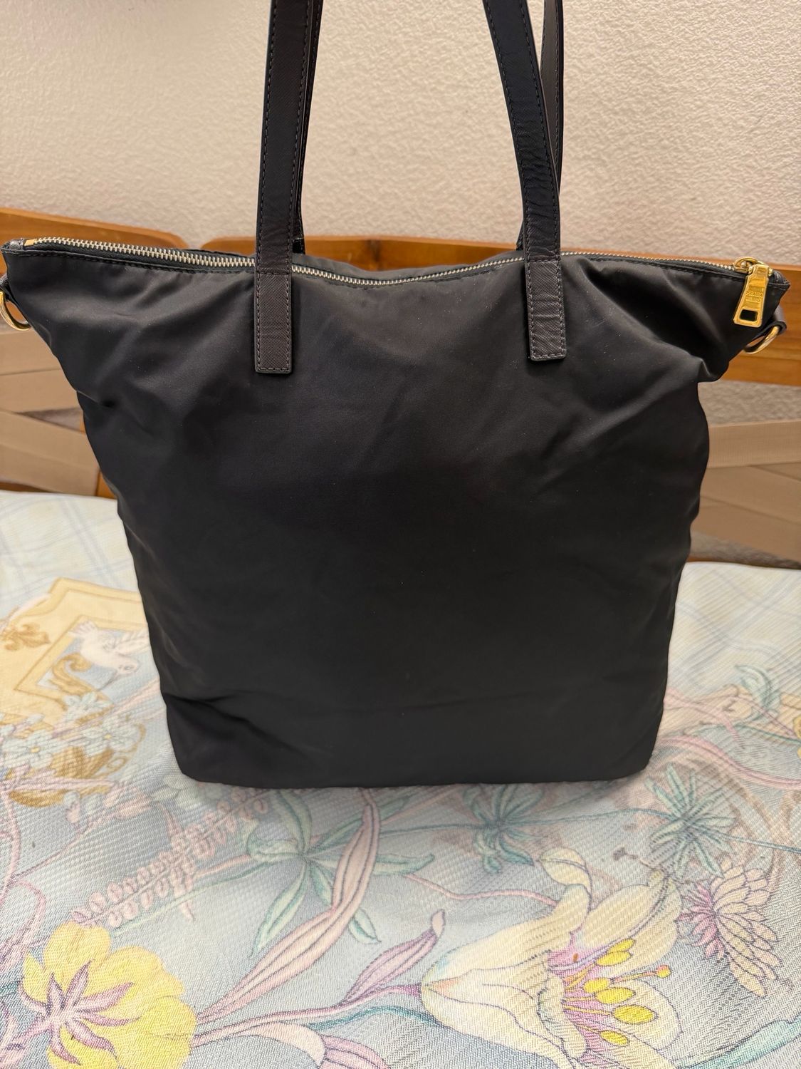 Prada Nylon Tessuto Saffiano Trimmed Zipper Tote Crossbody In Black