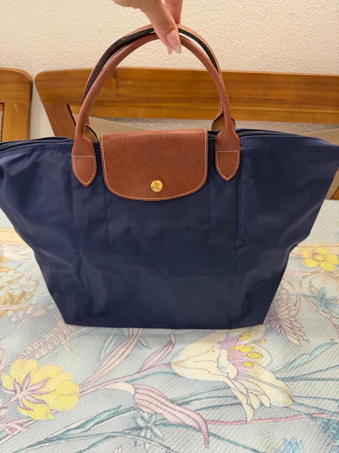 Longchamp Le Pliage Medium Top Handle in Navy