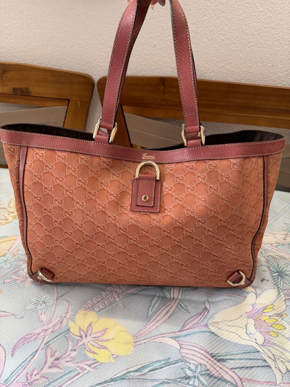 Gucci Monogram Abbey Shopper Tote Suede