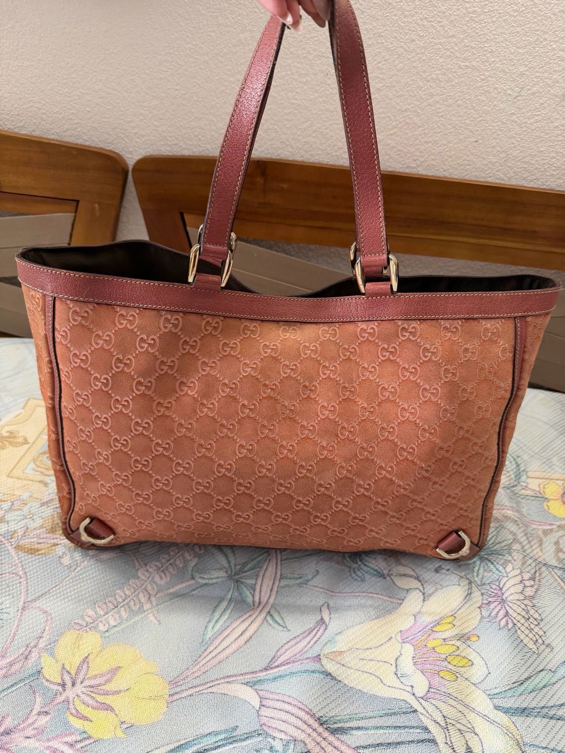 Gucci Monogram Abbey Shopper Tote Suede