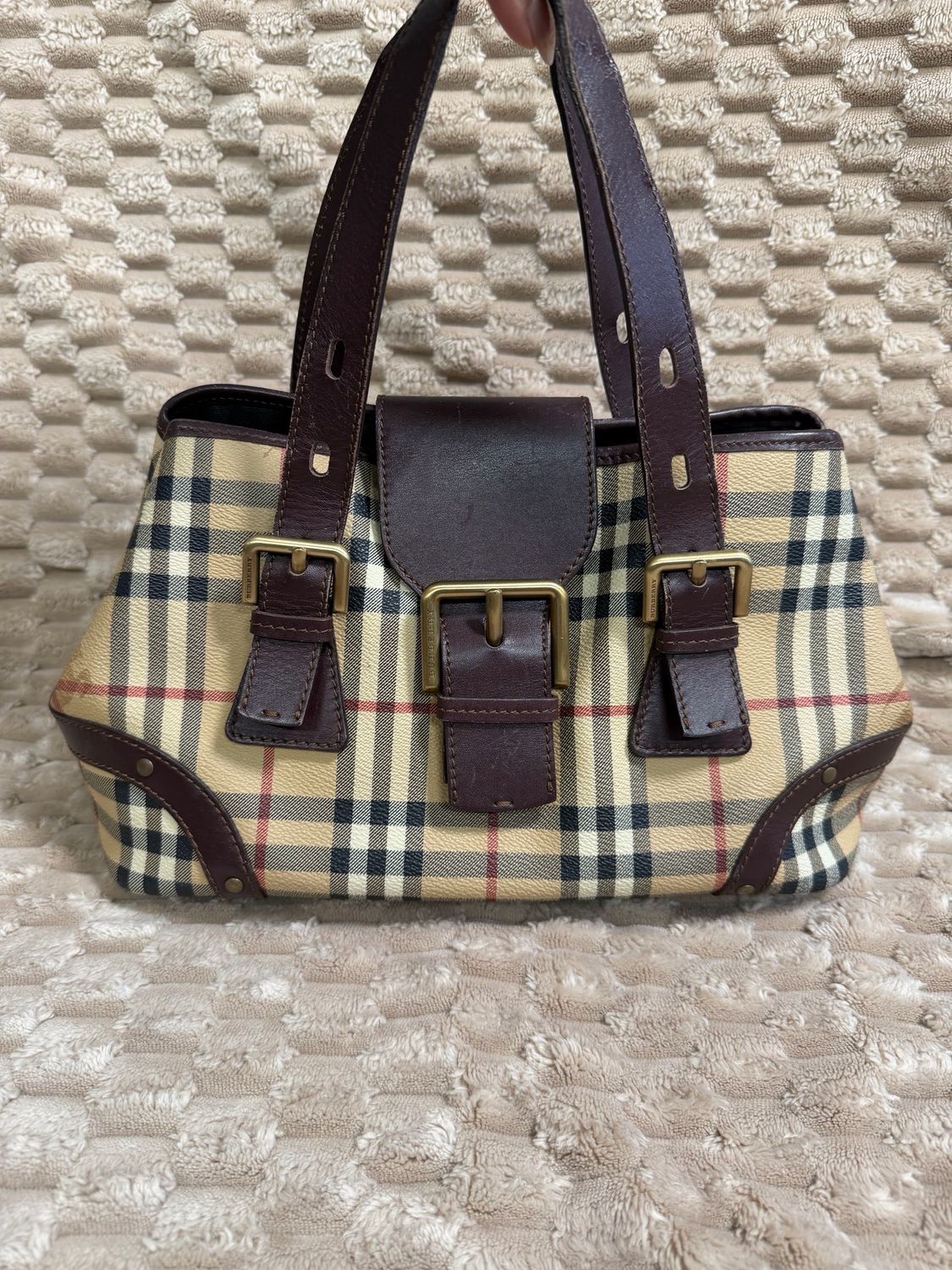 Burberry Haymarket Check Buckle Flap Tote
