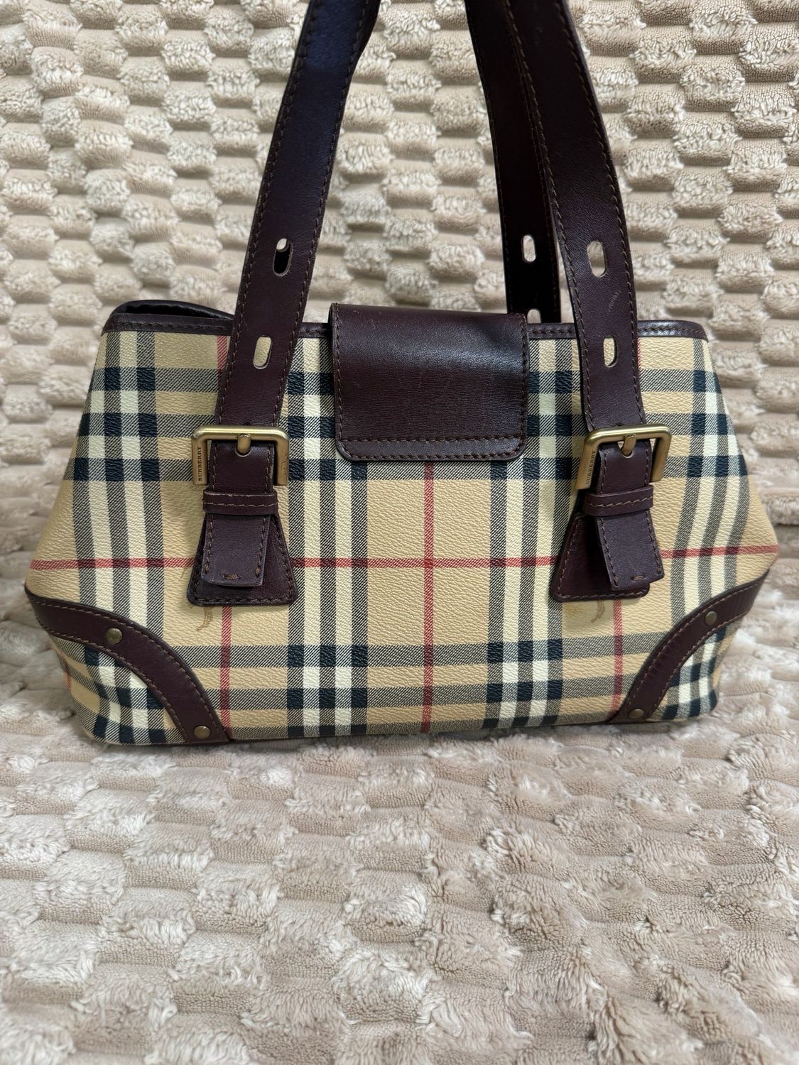 Burberry Haymarket Check Buckle Flap Tote