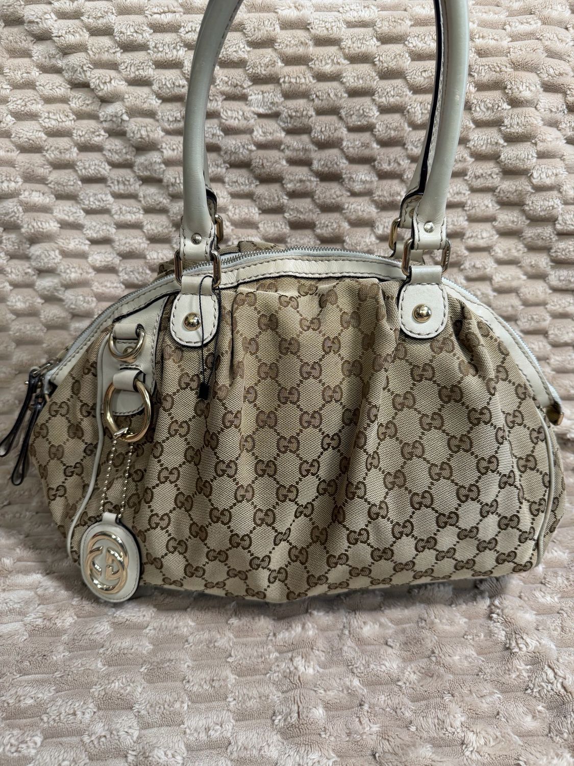 Gucci Monogram Canvas Sukey Zipper Bowler Tote Shoulder