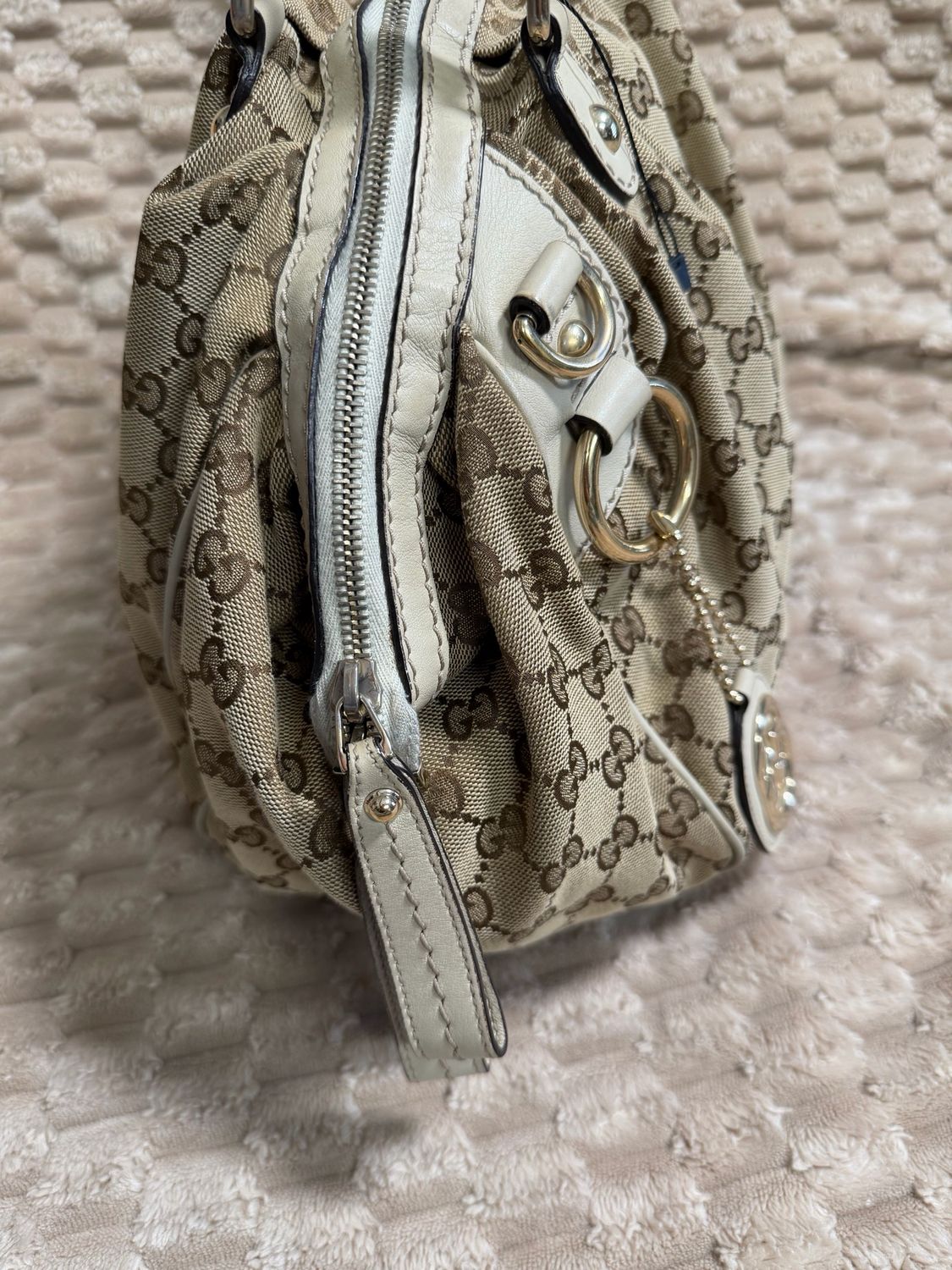 Gucci Monogram Canvas Sukey Zipper Bowler Tote Shoulder
