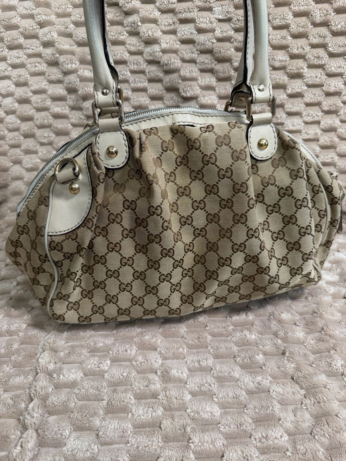 Gucci Monogram Canvas Sukey Zipper Bowler Tote Shoulder
