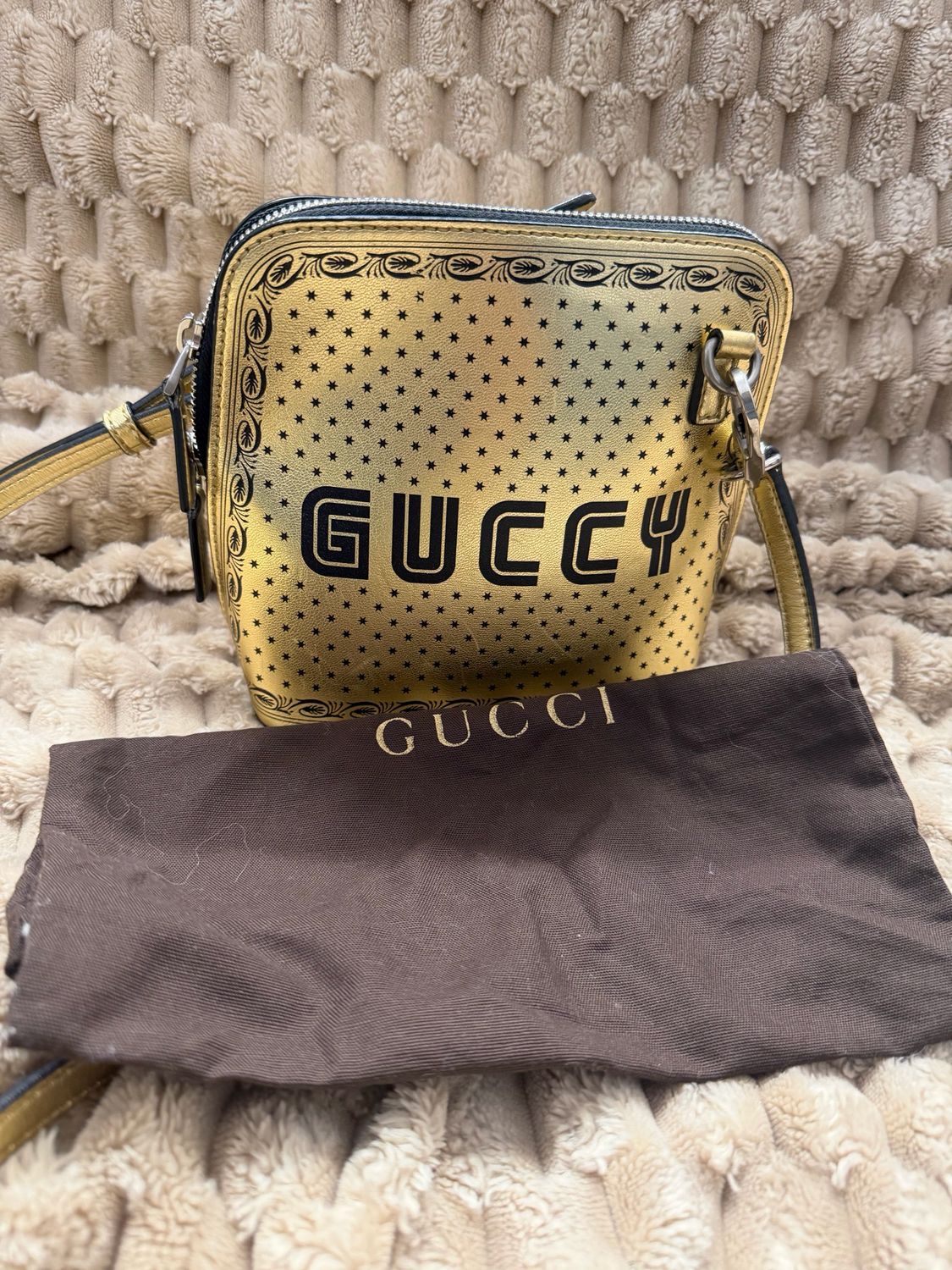 Gucci Alma Dome Guccy Sling Crossbody in Gold