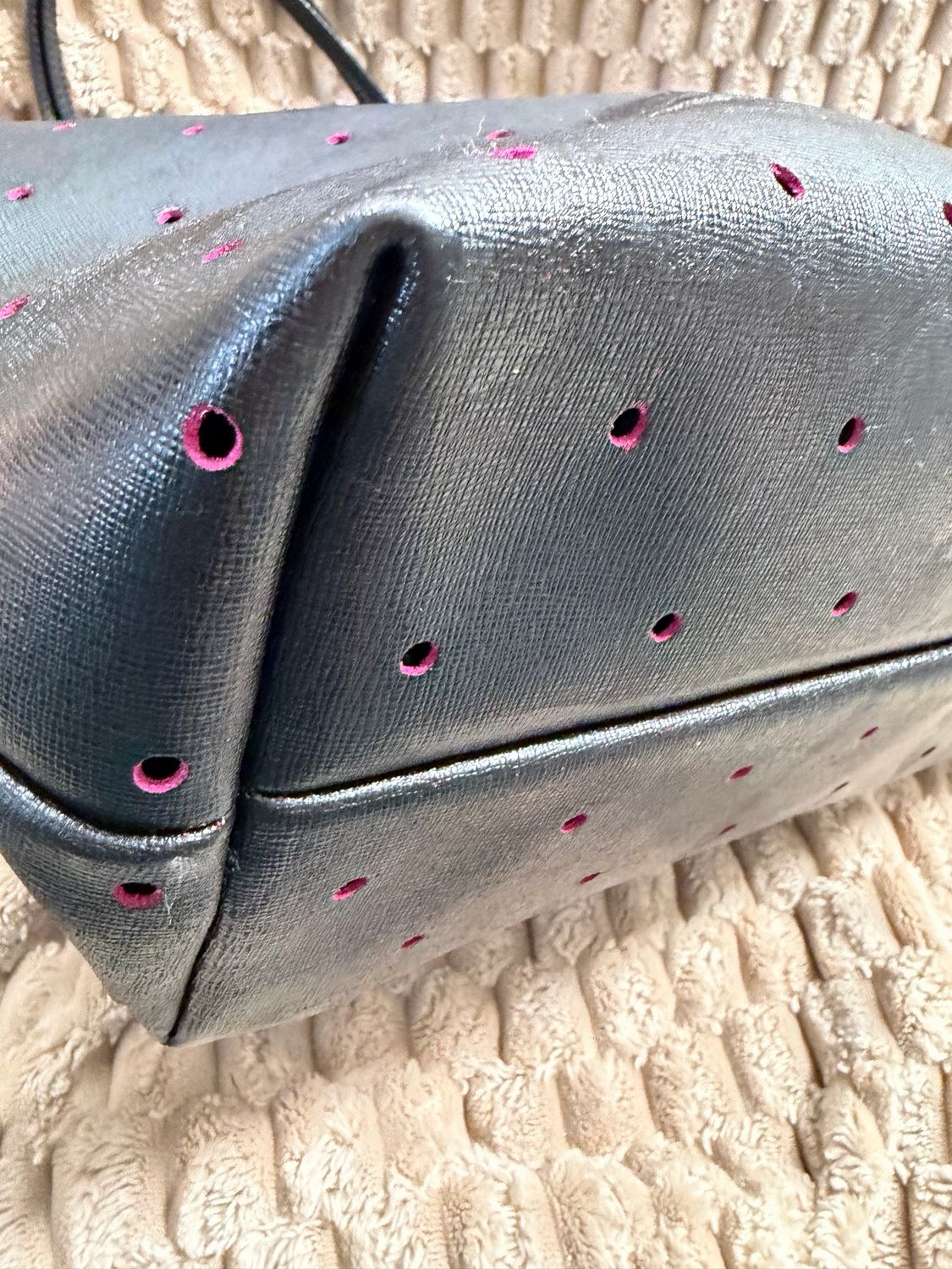 Fendi Perforated Roll Zipper Tote Shoulder Bag in Black