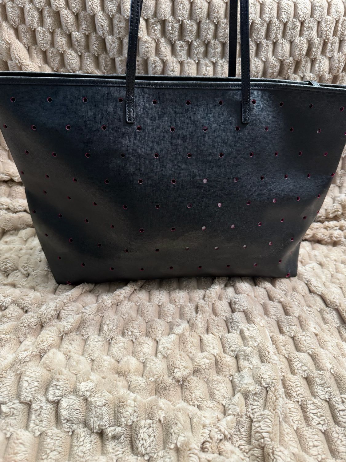 Fendi Perforated Roll Zipper Tote Shoulder Bag in Black