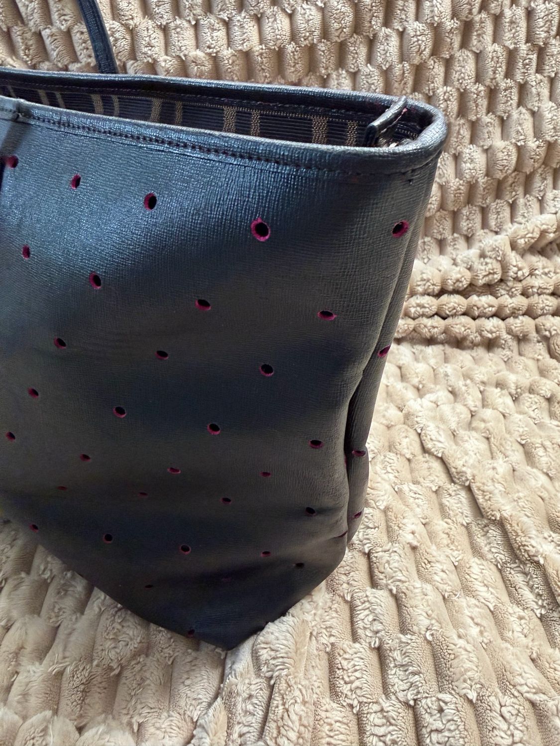 Fendi Perforated Roll Zipper Tote Shoulder Bag in Black