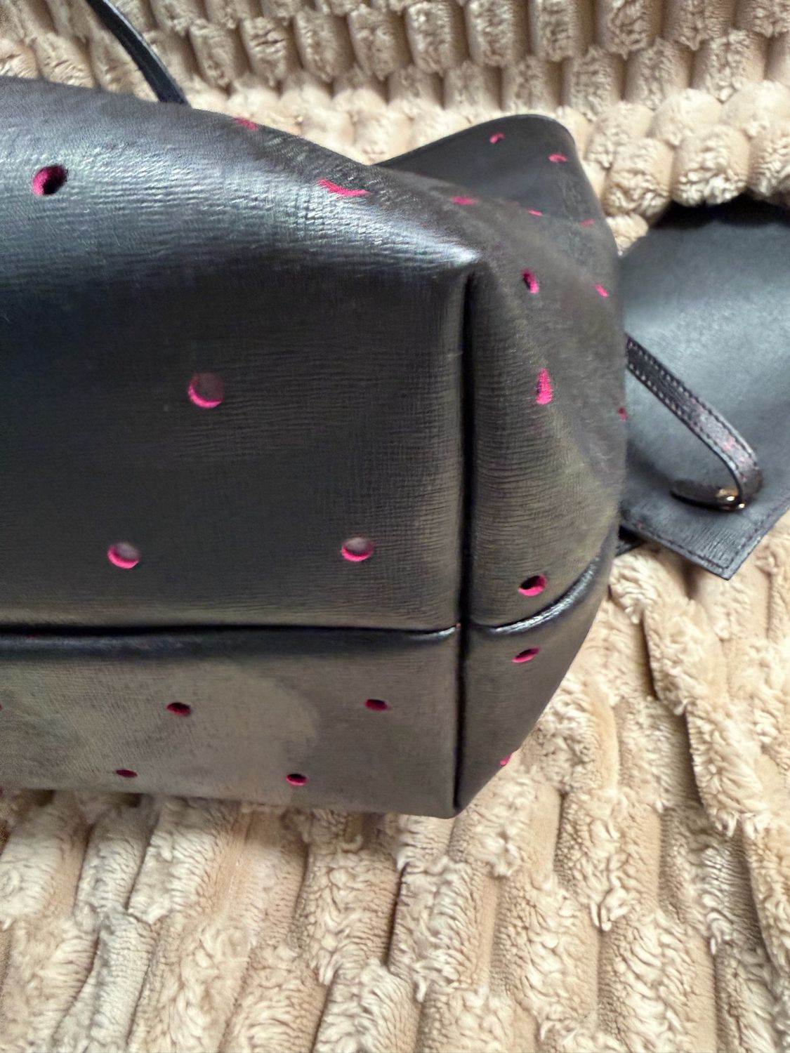Fendi Perforated Roll Zipper Tote Shoulder Bag in Black