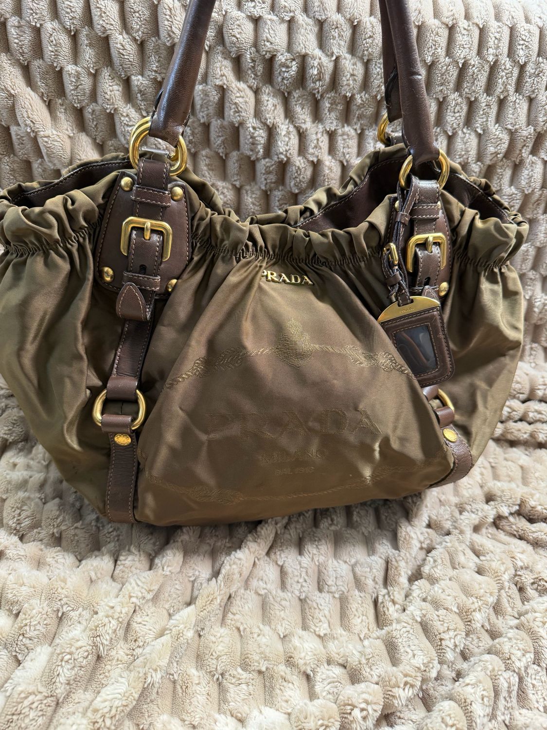 Prada Nylon Tessuto Convertible Crossbody Sling in Olive Green