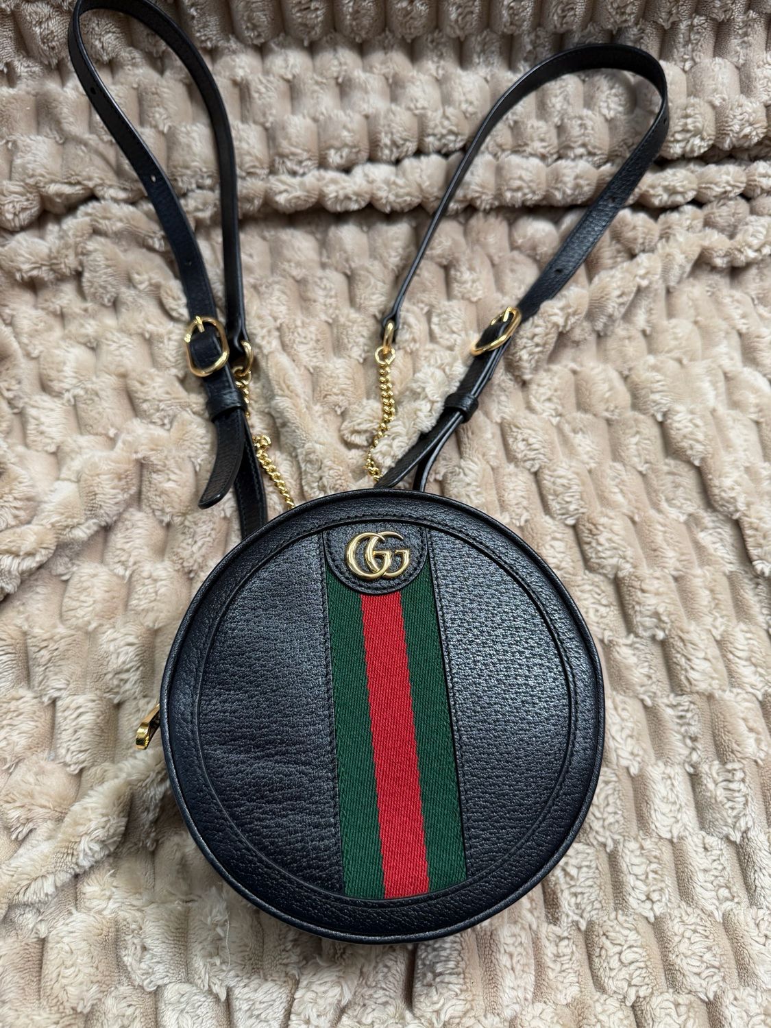 Gucci Ophidia Web Round Textured Calfskin in Black