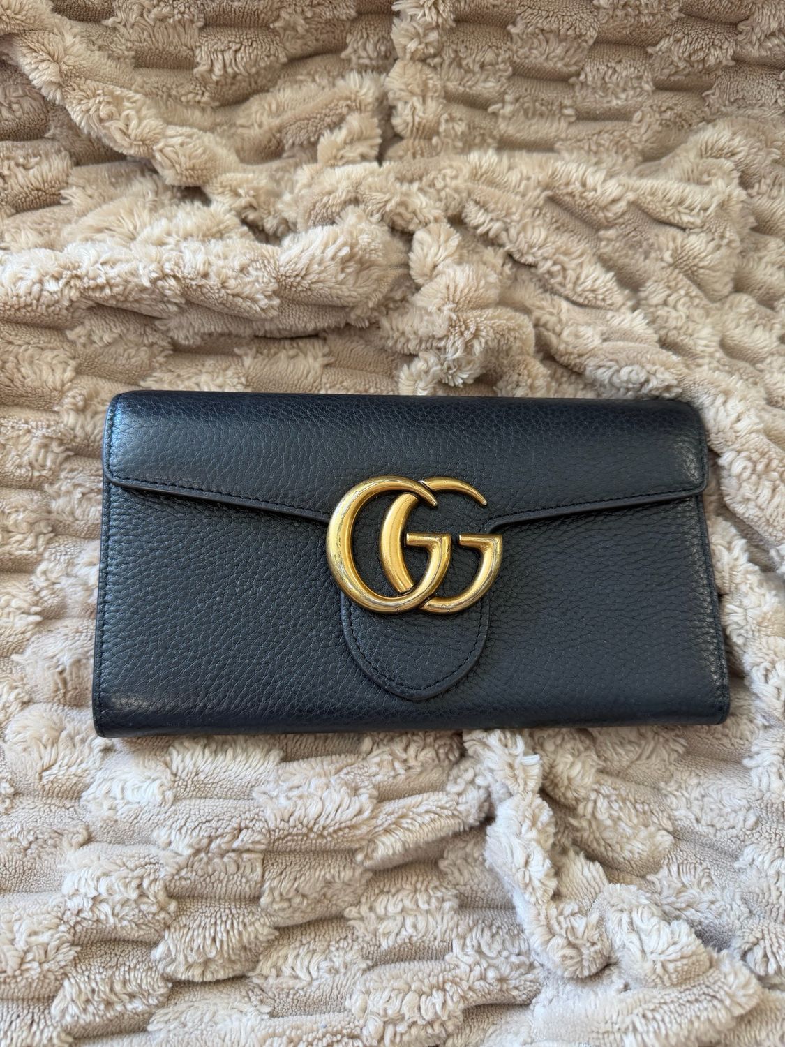 Gucci Pebbled Leather Marmont Continental Flap Wallet