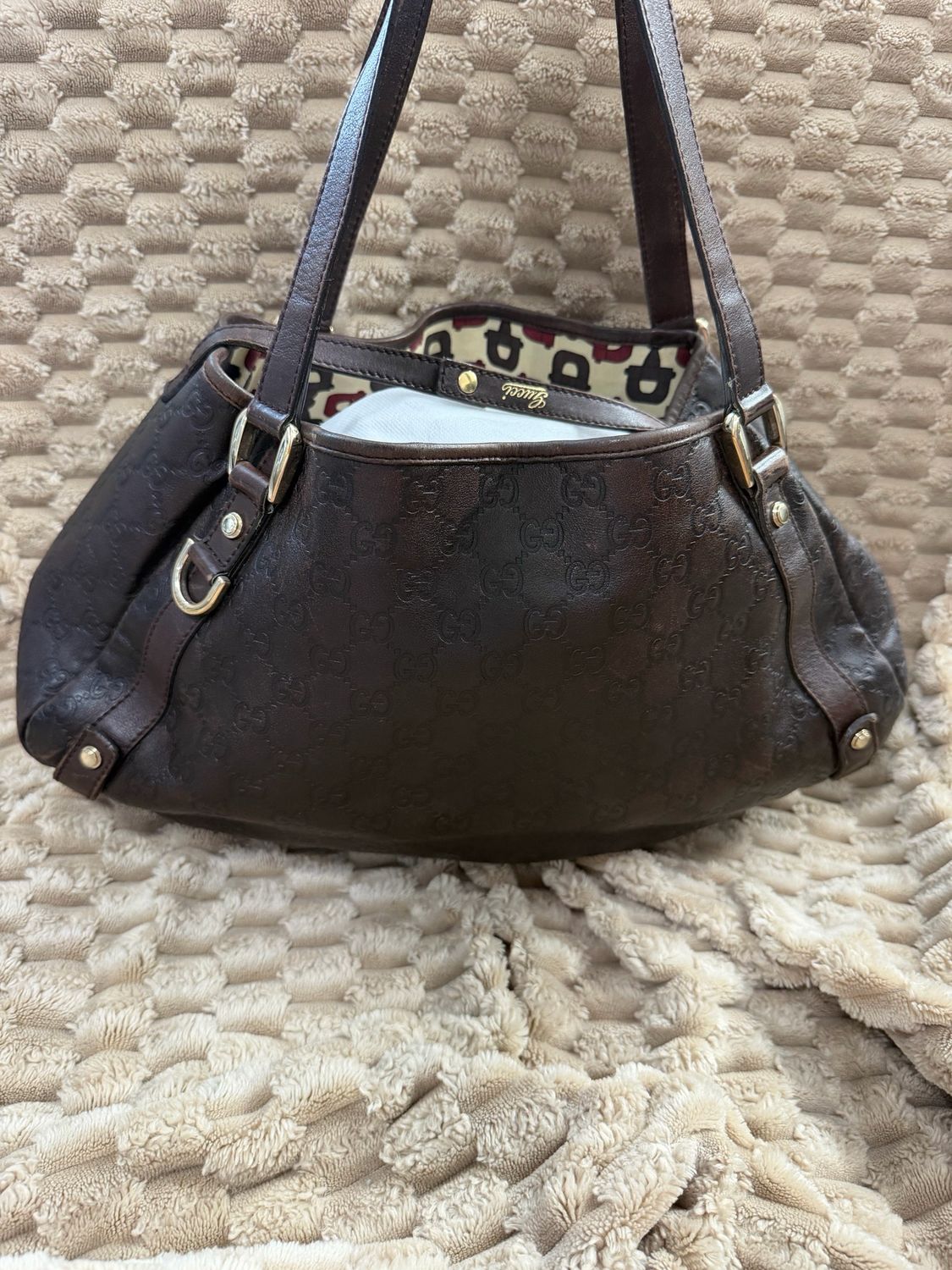 Gucci Abbey Guccissima Medium Tote in Dark Brown