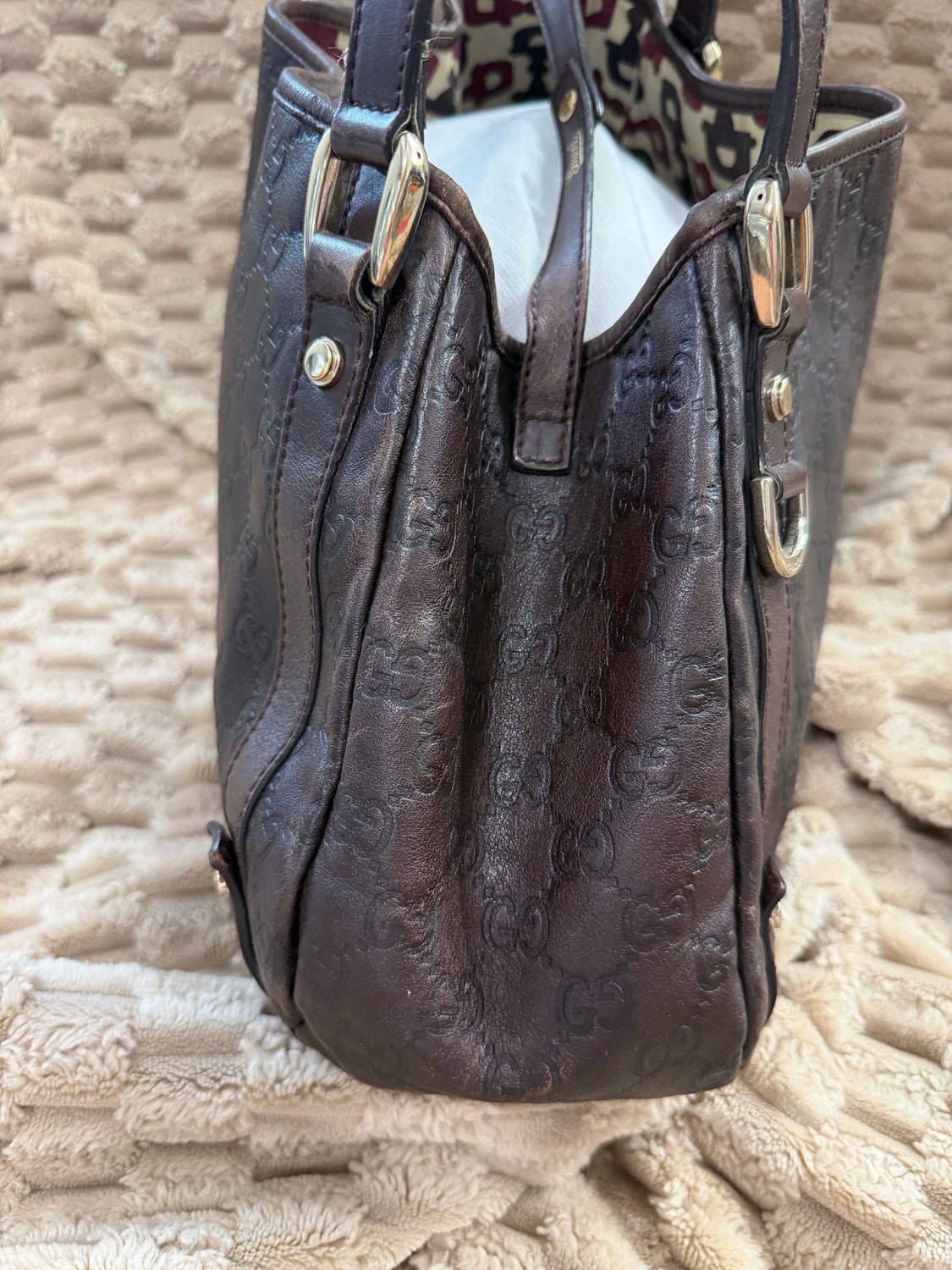 Gucci Abbey Guccissima Medium Tote in Dark Brown