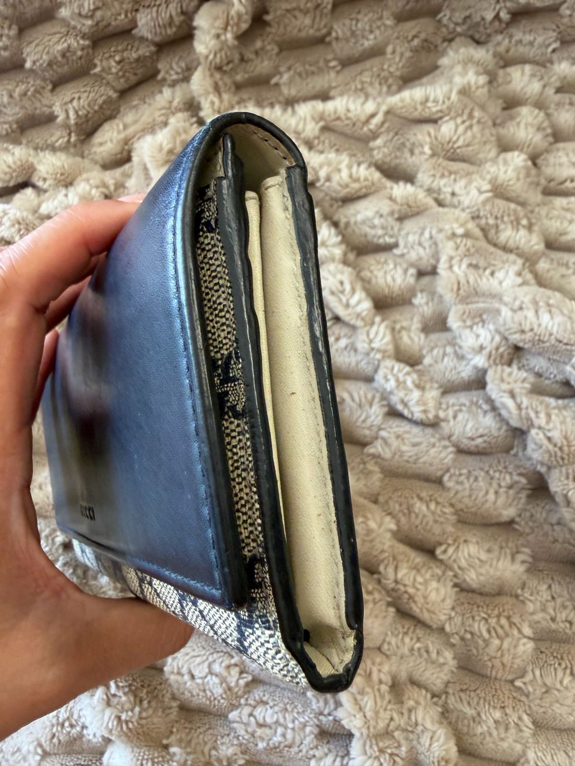 Gucci Supreme Monogram Flap Wallet in Navy Blue
