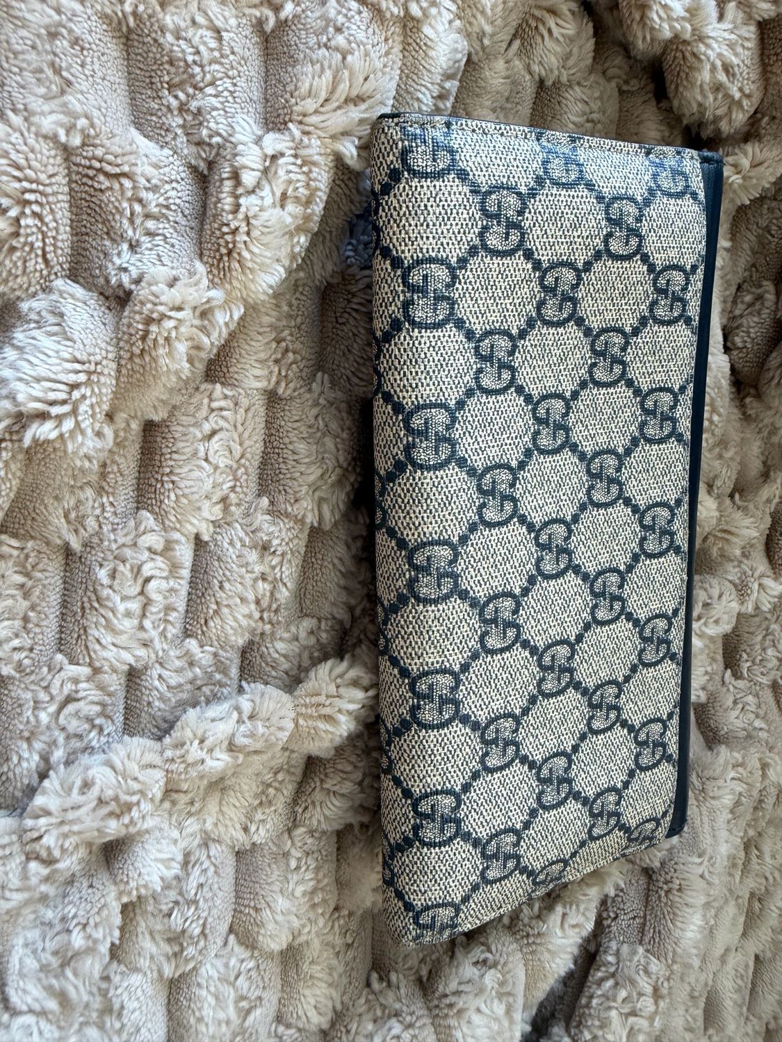 Gucci Supreme Monogram Flap Wallet in Navy Blue