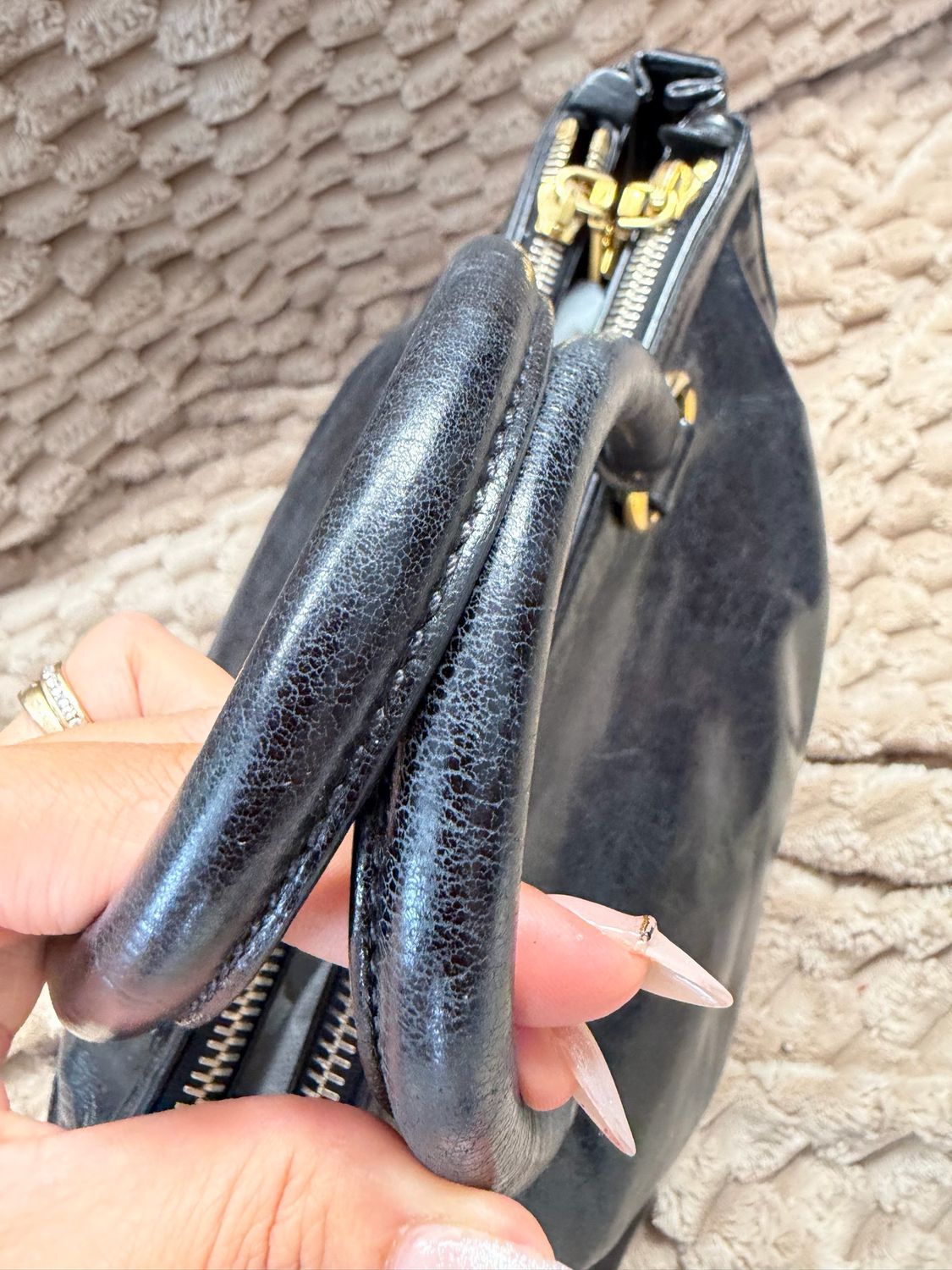 Prada Vitello Shine Convertible Tote Shoulder in Black