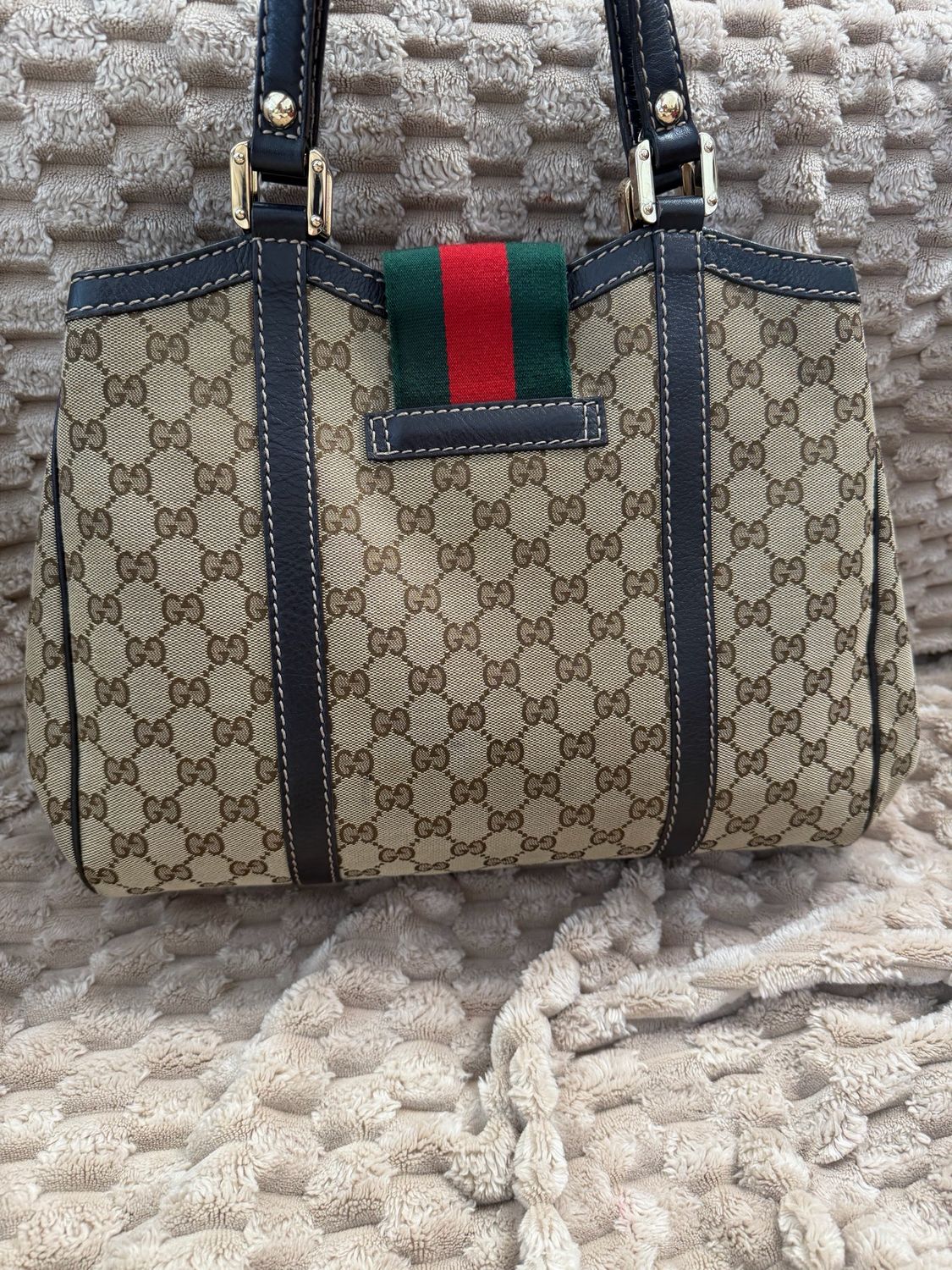 Gucci Monogram Canvas New Ladies Web Tote Shoulder Bag