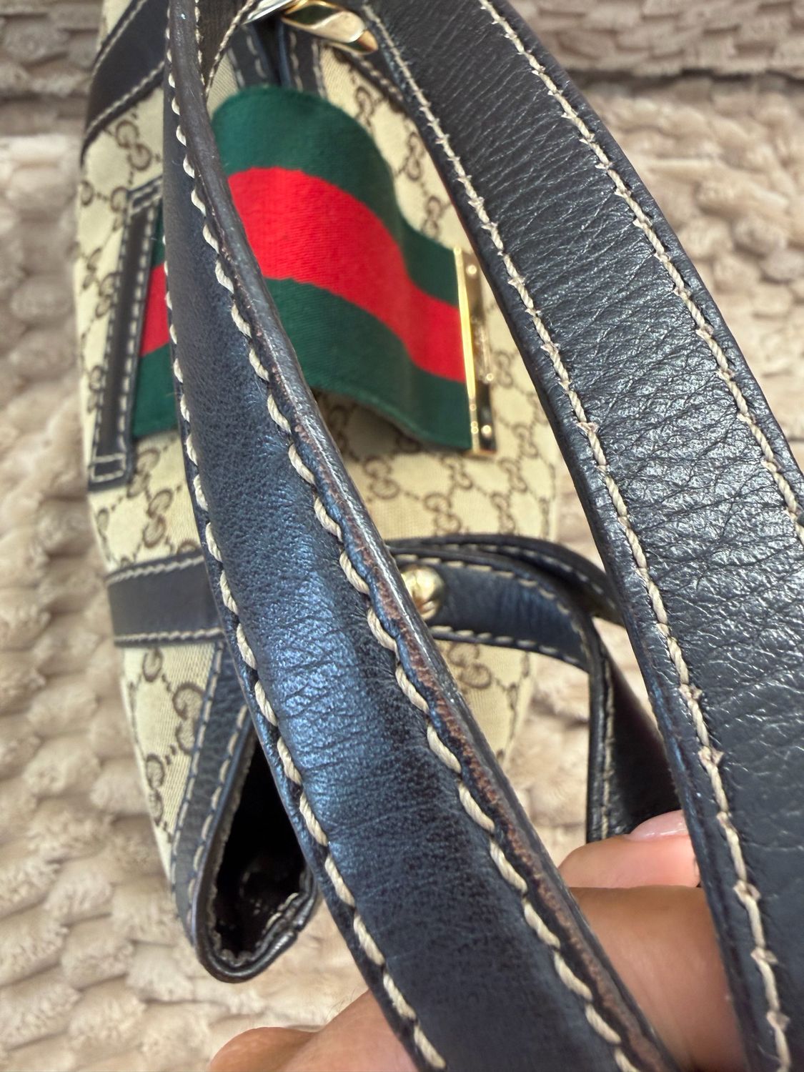 Gucci Monogram Canvas New Ladies Web Tote Shoulder Bag