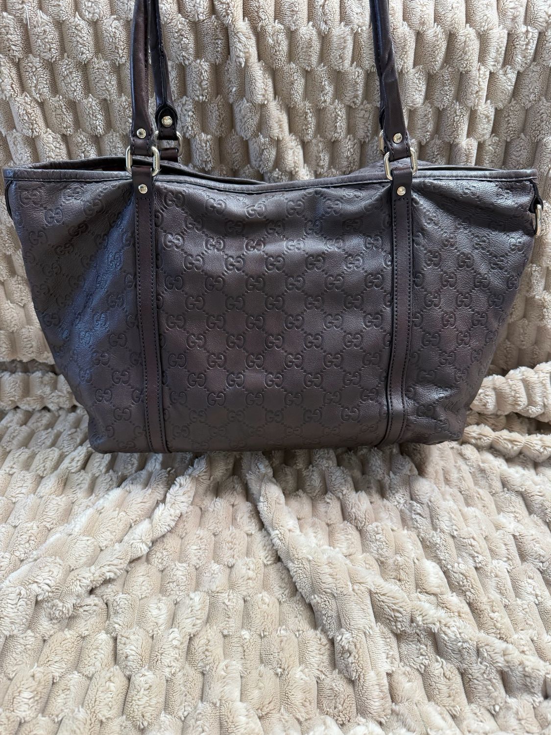 Gucci Guccissima Leather Joy Tote Medium in Dark Brown
