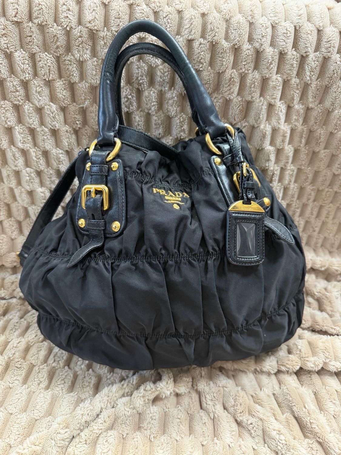 Prada Nylon Tessuto Gaufre Convertible Crossbody in Black