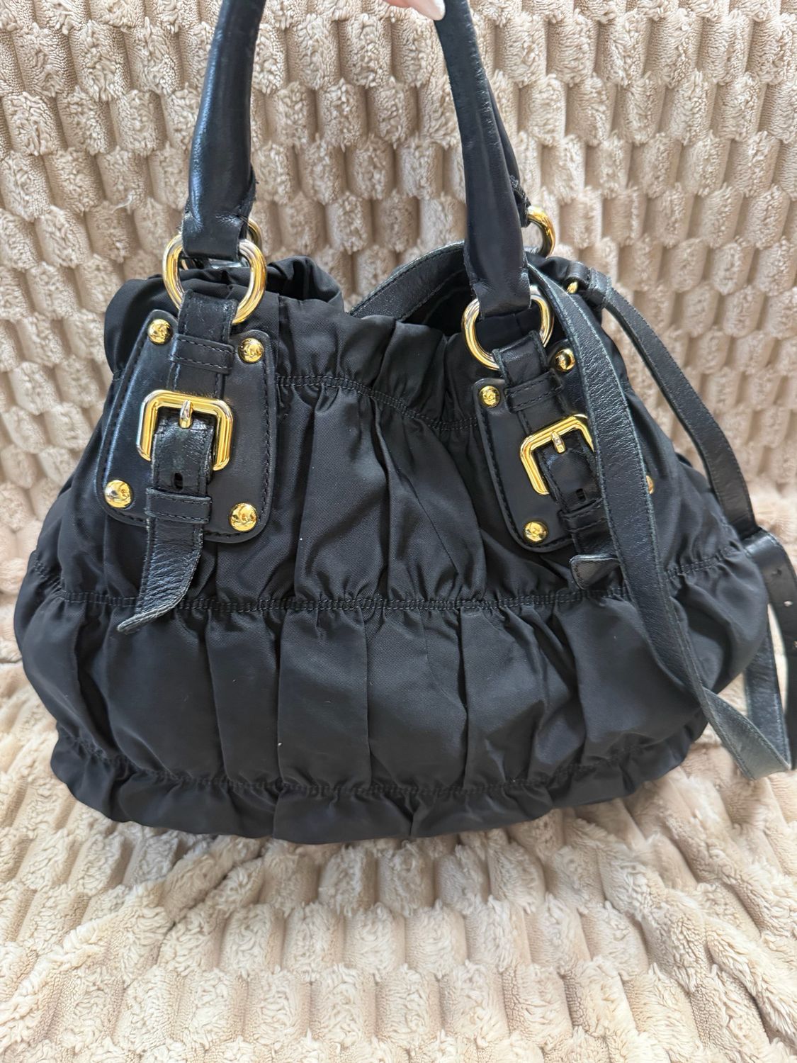 Prada Nylon Tessuto Gaufre Convertible Crossbody in Black