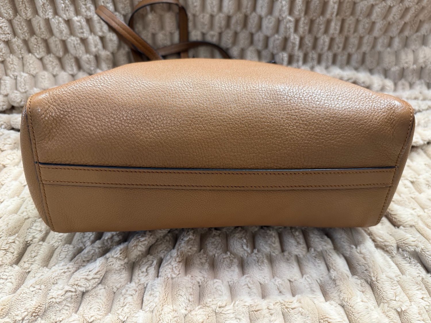 Prada Vitello Daino Pebbled Leather Tote in Caramel