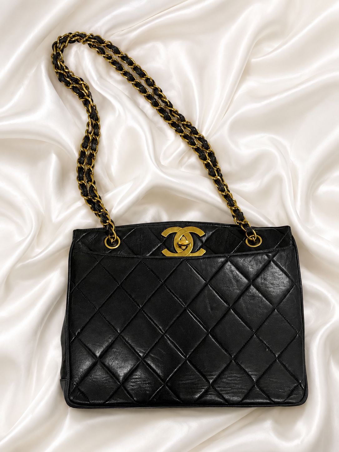 Chanel Quilted CC Leather Lambskin in Black